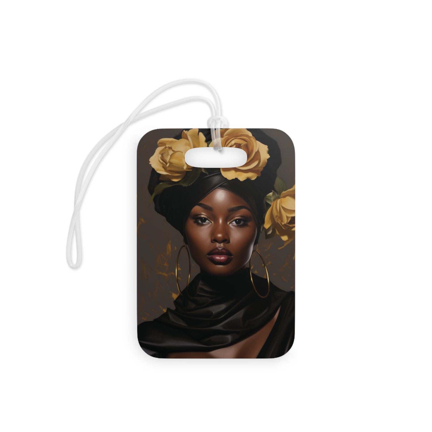 Beautiful Black Woman With Gold Flowers Luggage Tag - #2