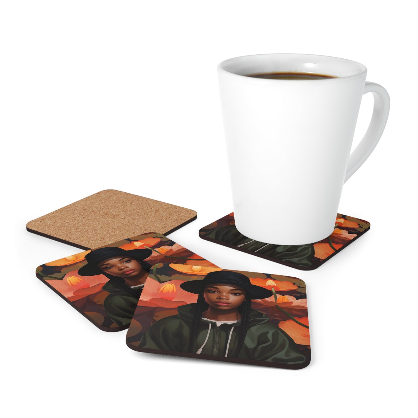 Lotus Black Woman Corkwood Coaster Set