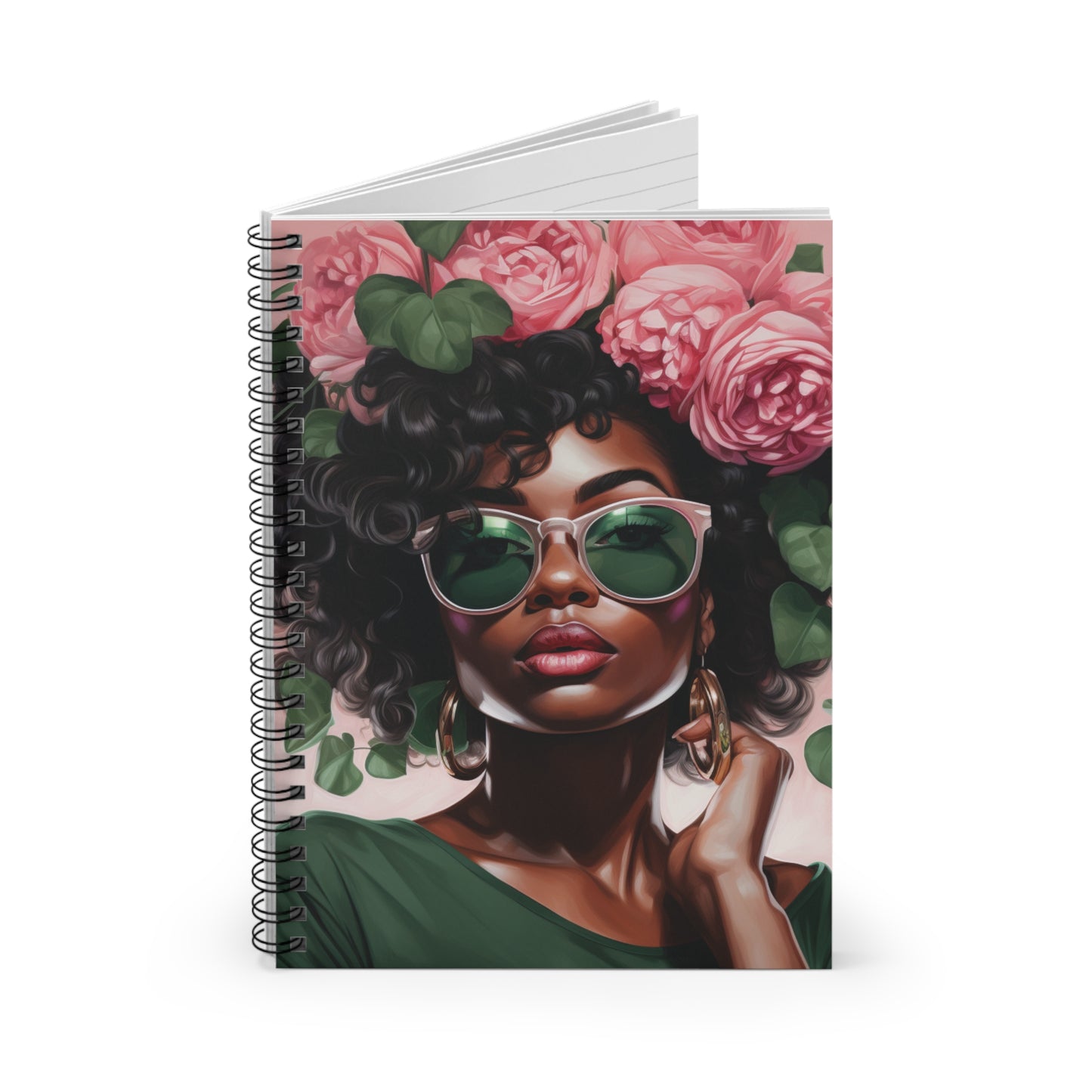 Pretty Black Woman With Pink Flowers Collection - Spiral Notebook - #2