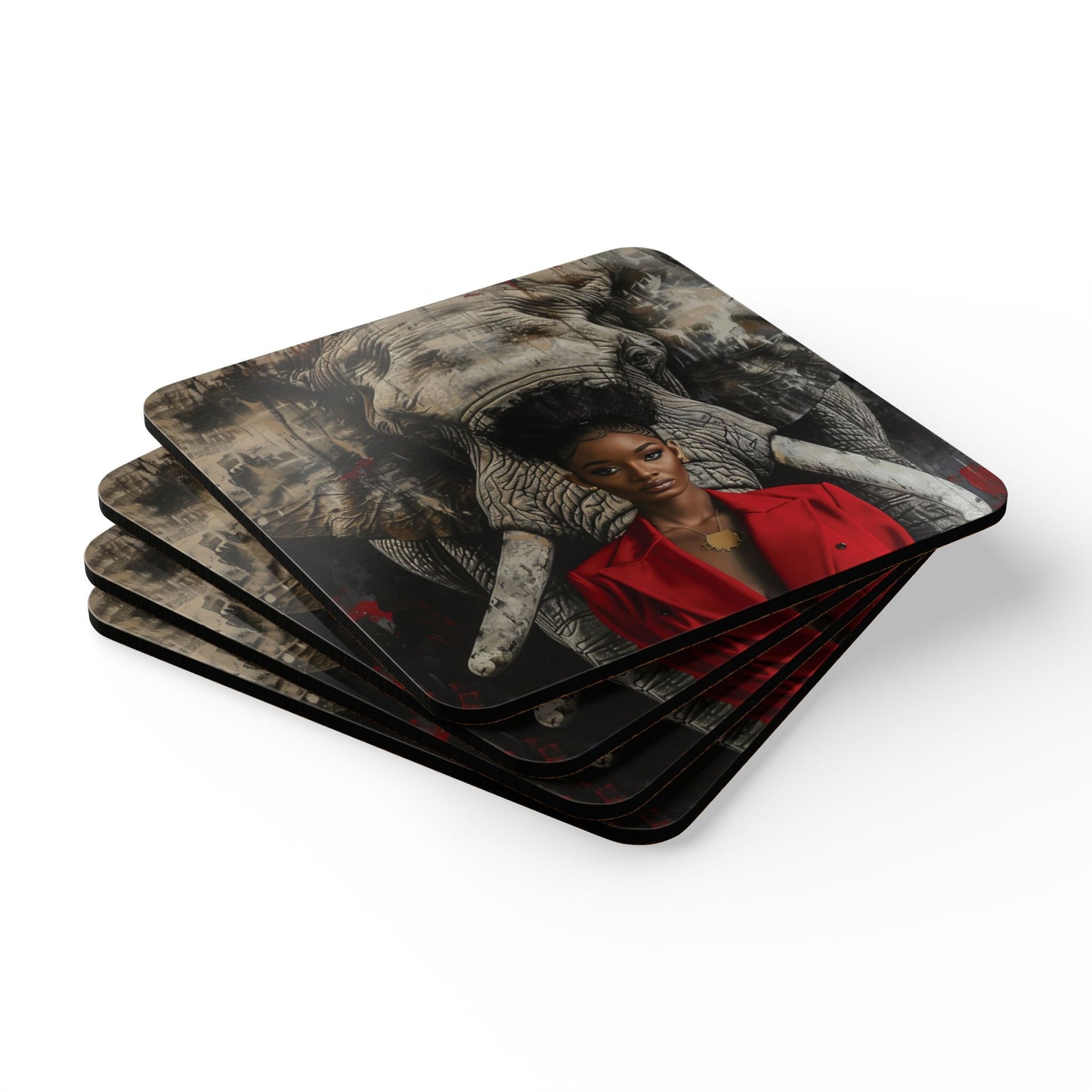 Diva and a Protective Elephant Corkwood Coaster Set of 4