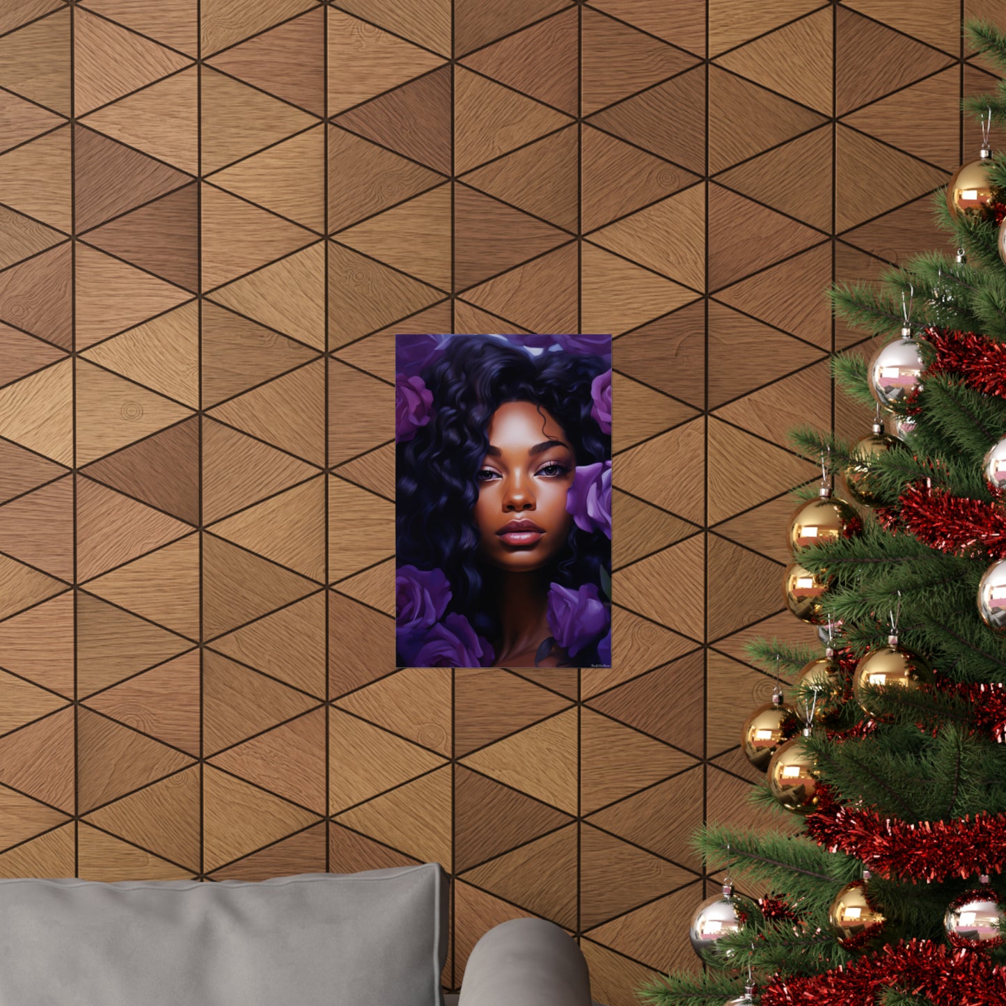 Beautiful Black Woman With Purple Flowers - Vertical Poster - #1