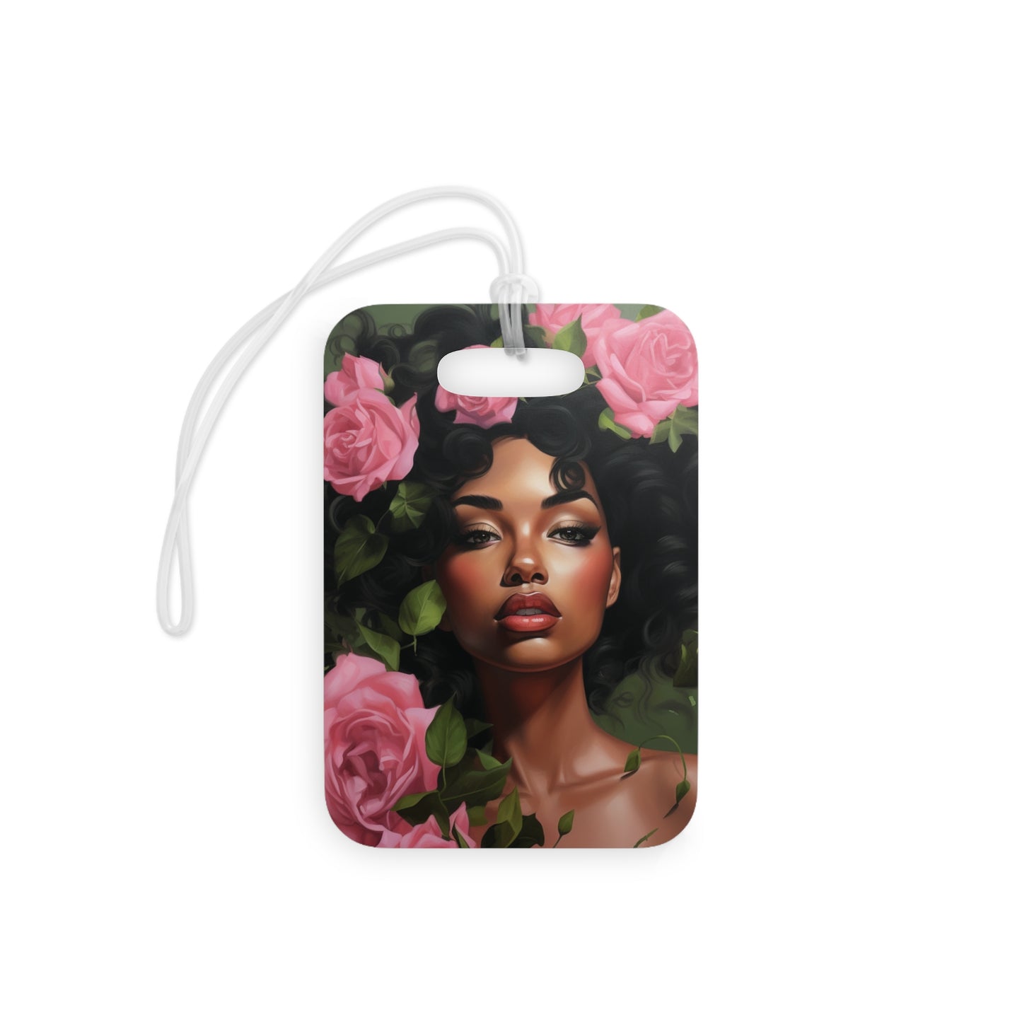 Pretty Black Woman With Pink Flowers Luggage Tag - #1