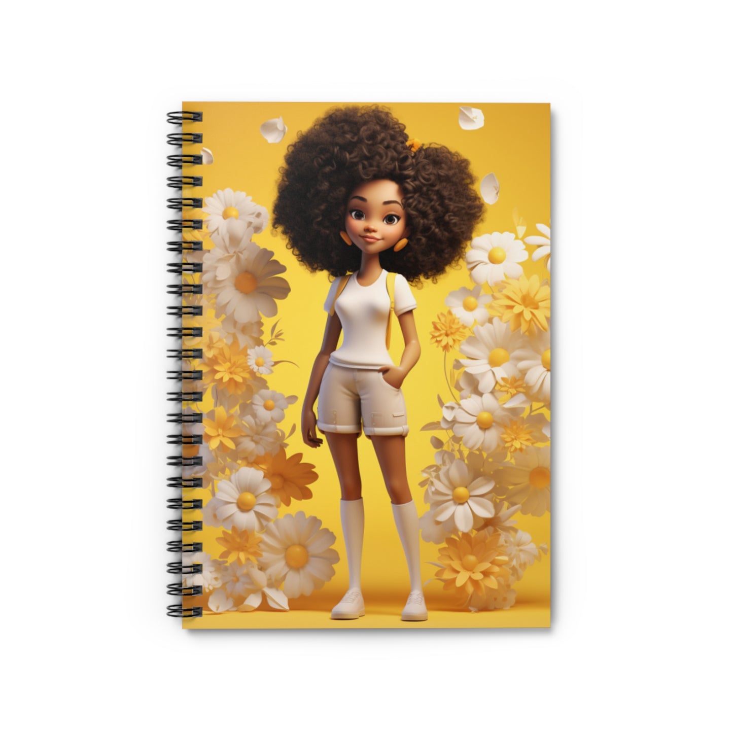 Black Fairy Girl With Yellow Flowers #1 Spiral Notebook (Ruled Line)