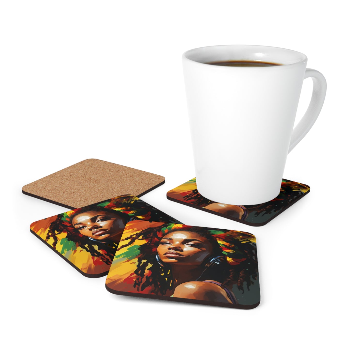 Beautiful Rasta Woman Corkwood Coaster Set - #1