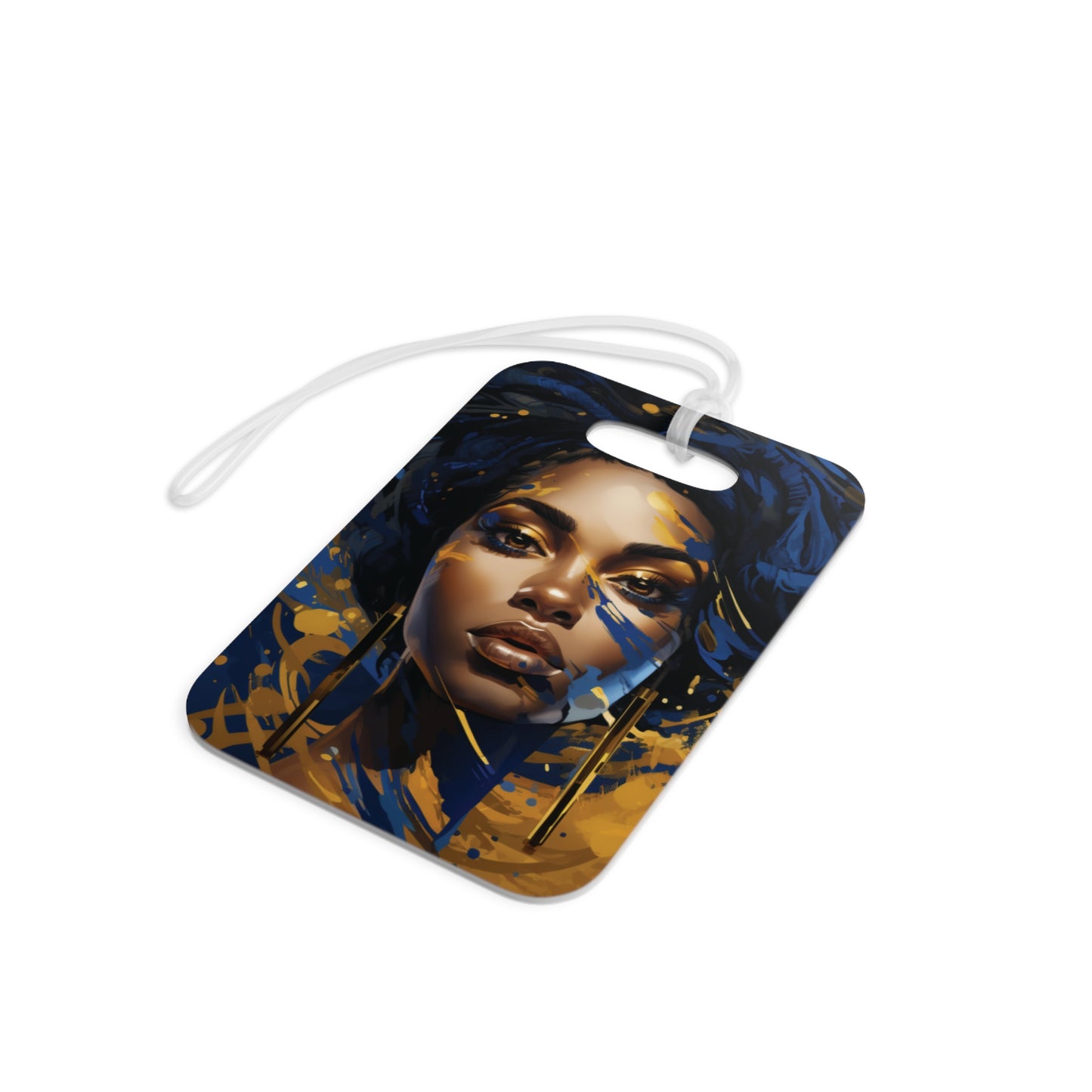 Blue and Gold Black Woman Luggage Tag