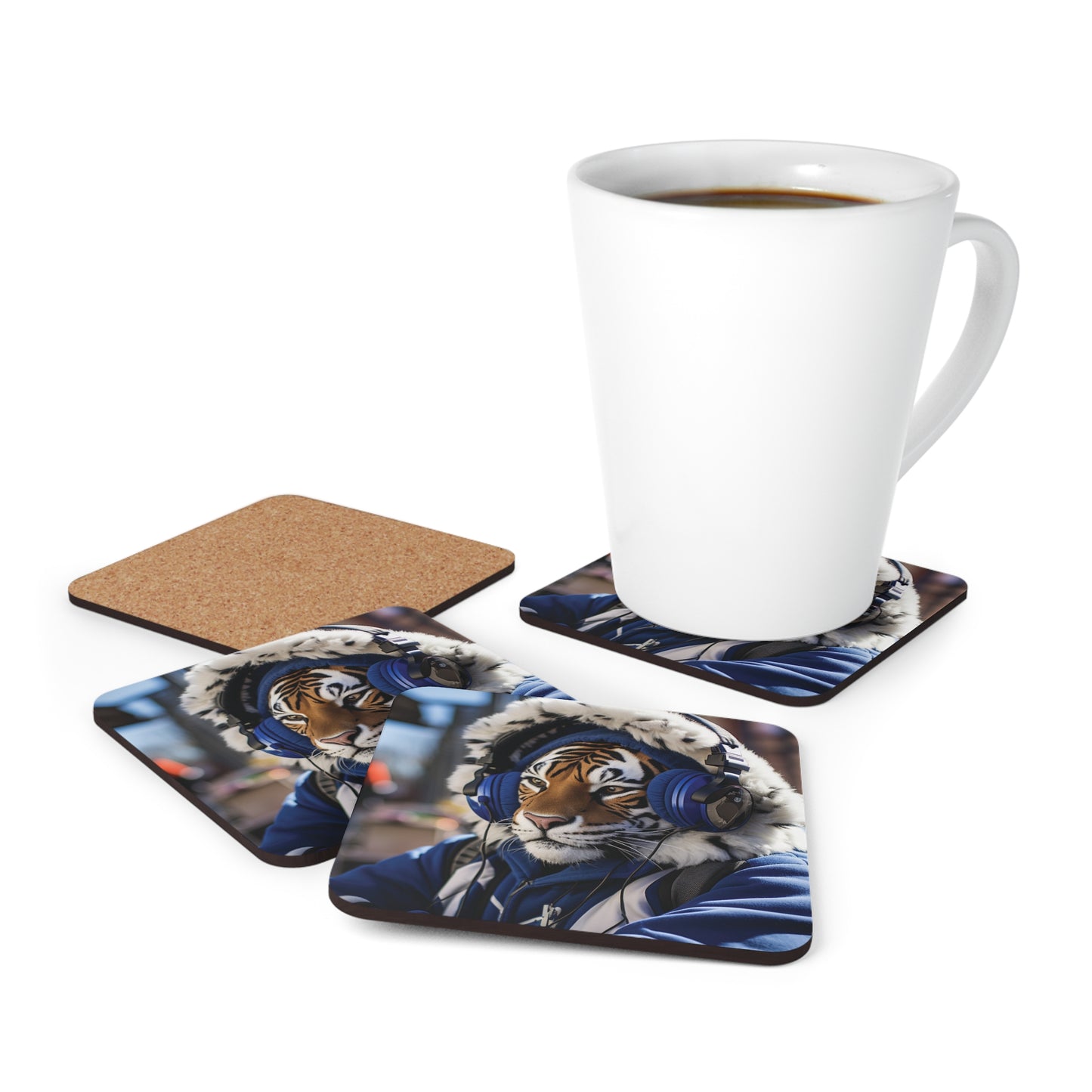 Chillin' Tiger Corkwood Coaster Set of 4