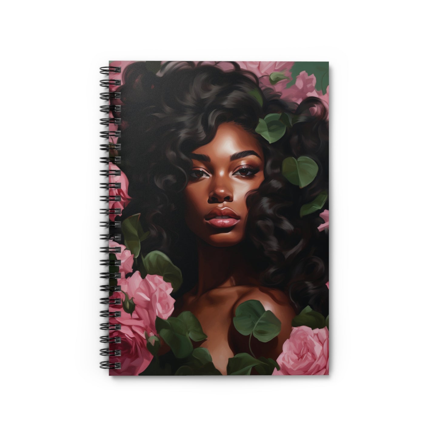Pretty Black Woman With Pink Flowers Collection - Spiral Notebook - #1