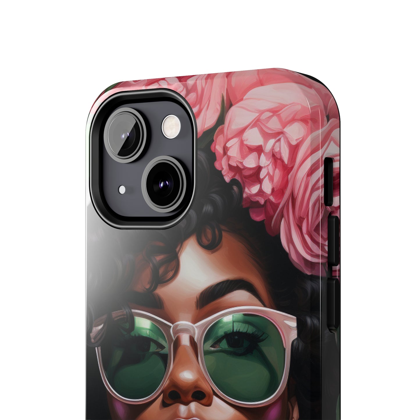 Pretty Black Woman With Pink Flowers Tough Case For iPhone - #2