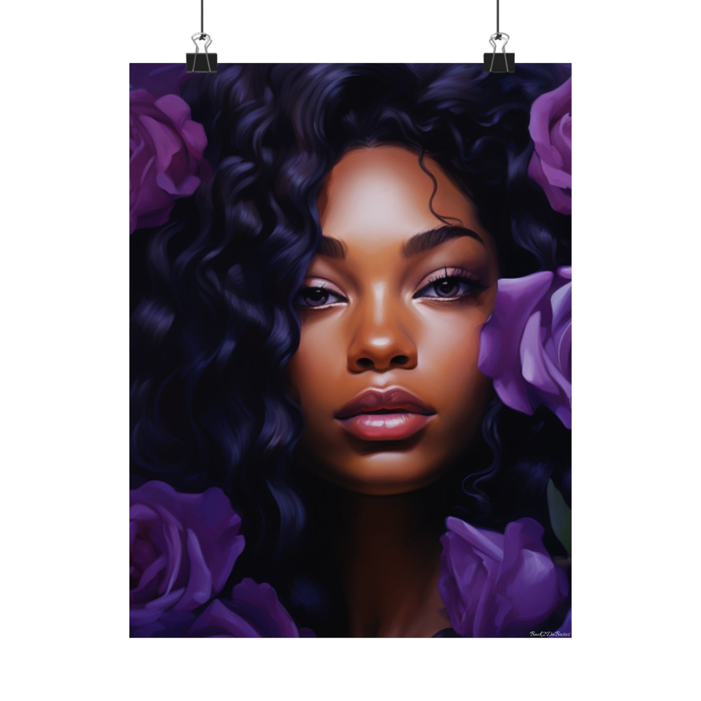 Beautiful Black Woman With Purple Flowers - Vertical Poster - #1