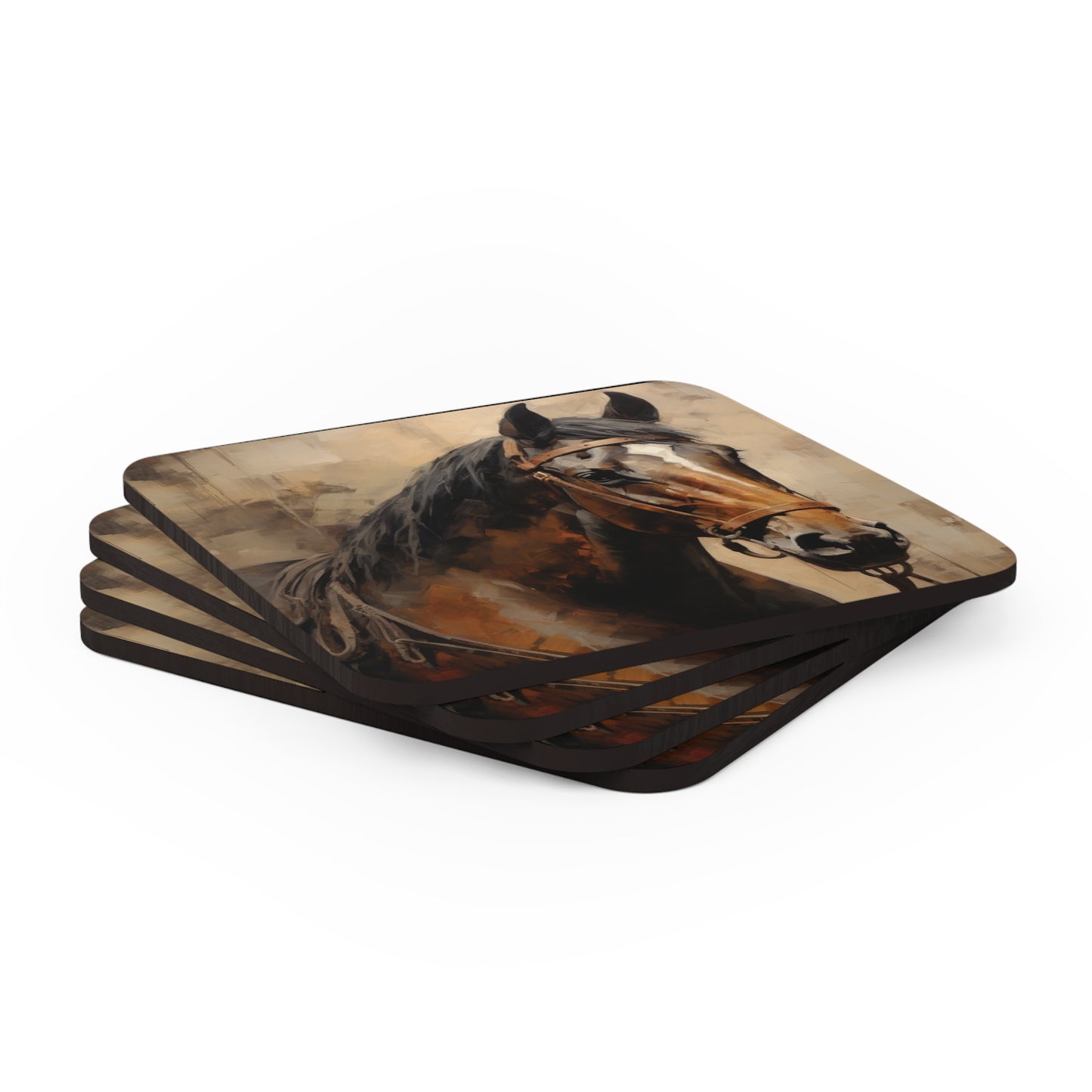 Serene Stallion Corkwood Coaster Set of 4