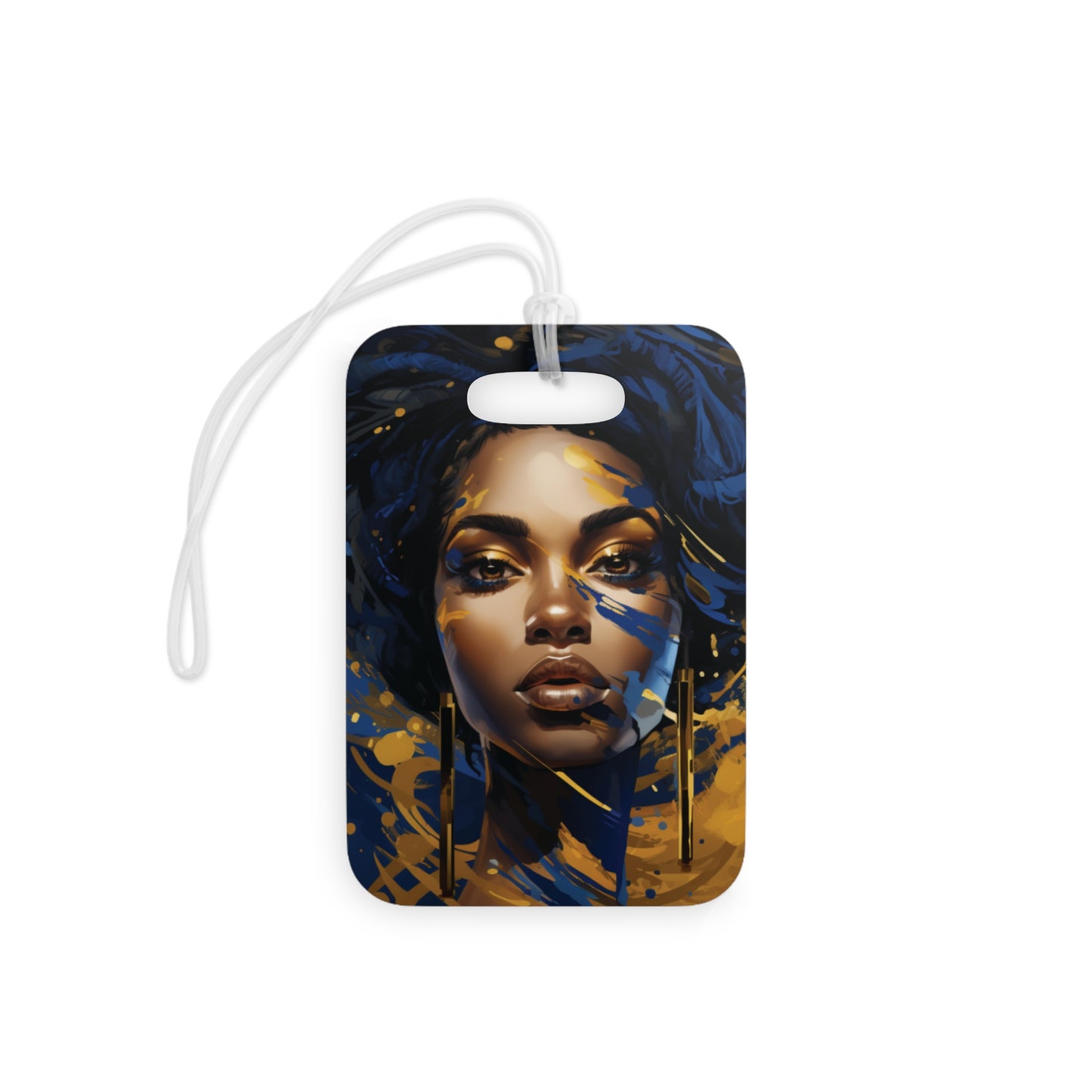 Blue and Gold Black Woman Luggage Tag