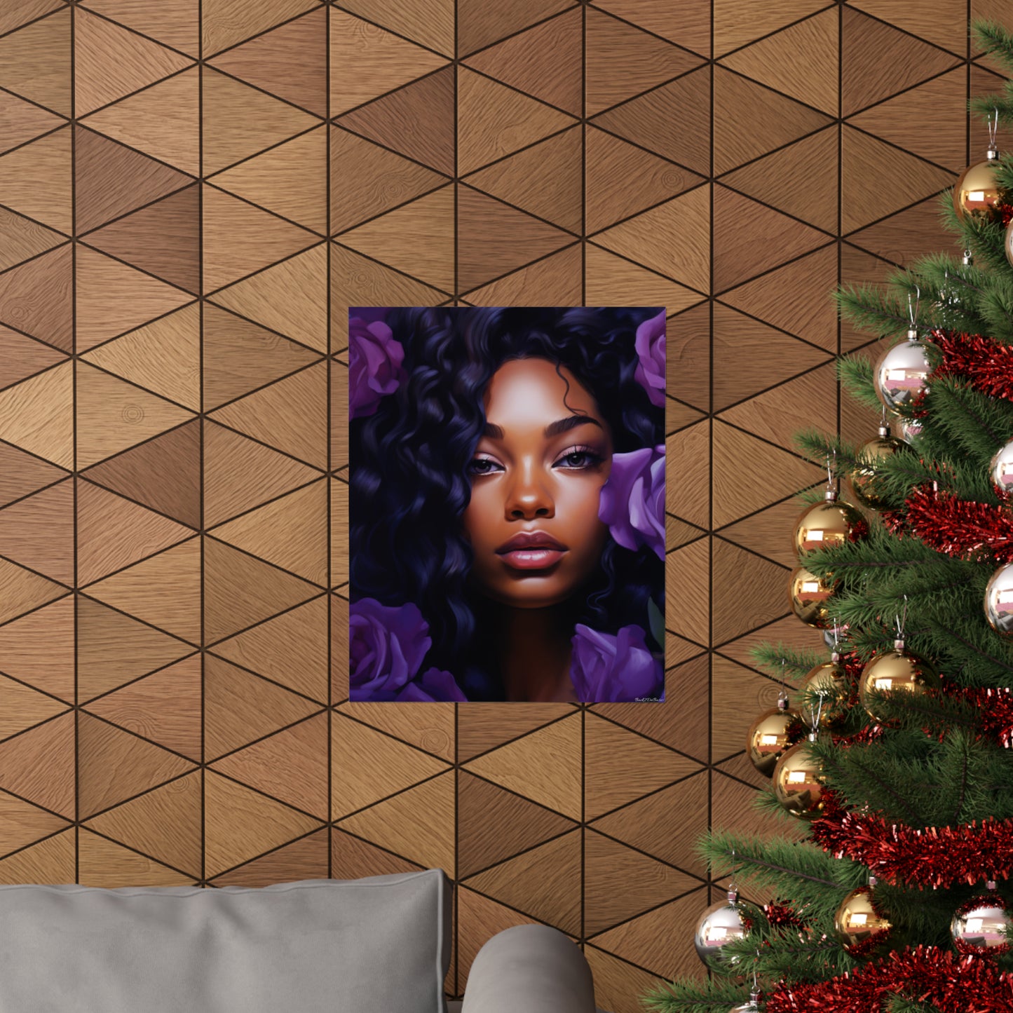Beautiful Black Woman With Purple Flowers - Vertical Poster - #1