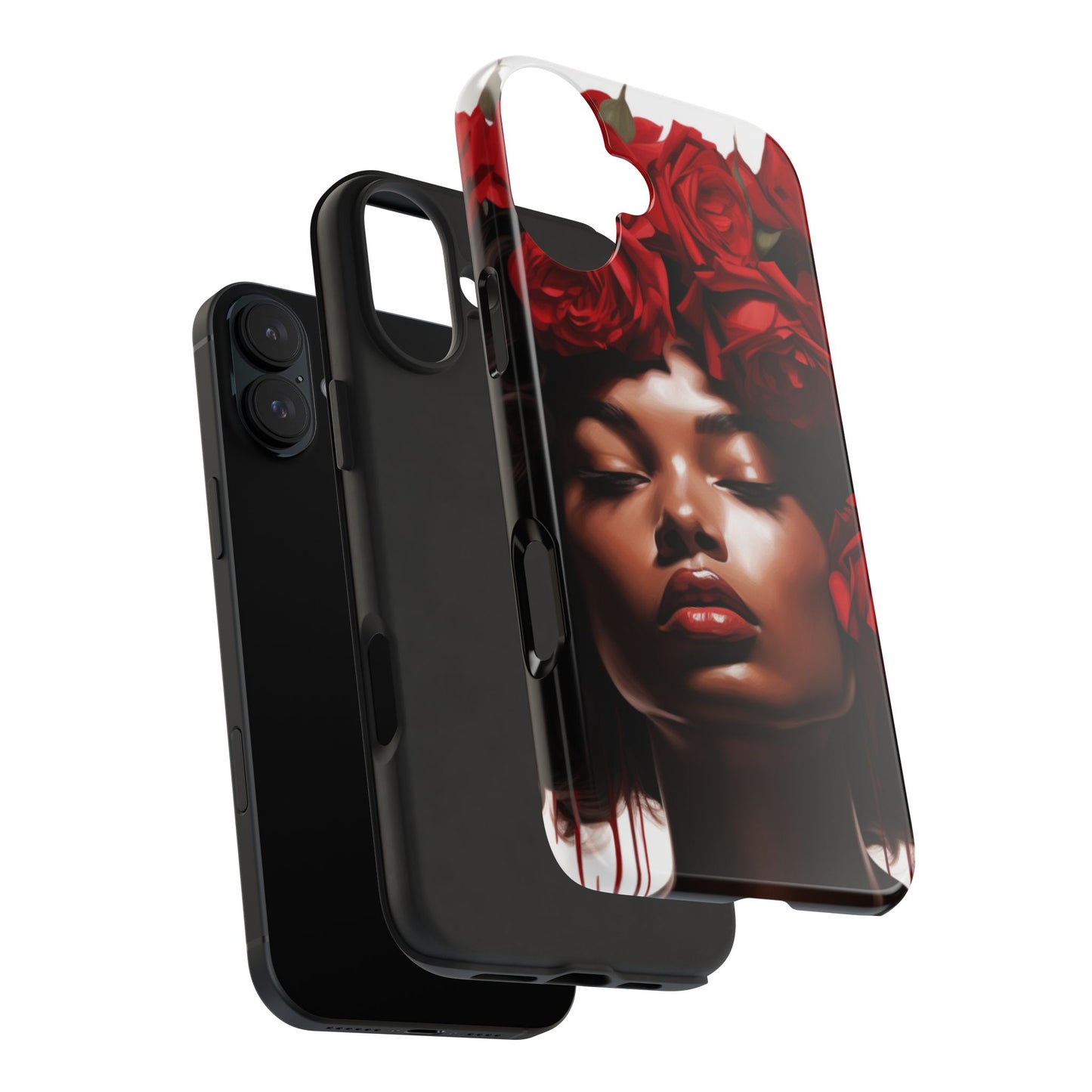 Beautiful Black Woman With Red Flowers Tough Phone Case