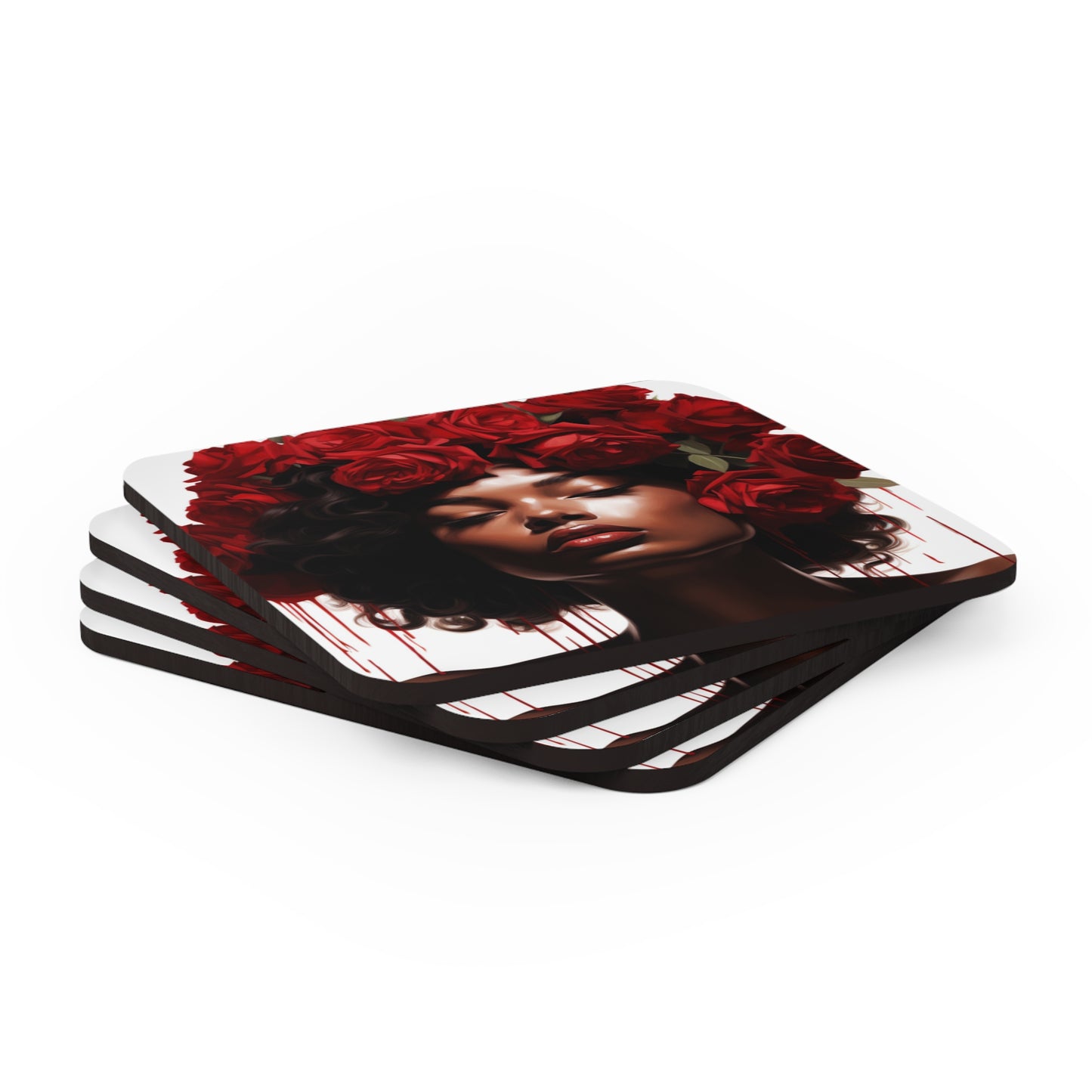 Beautiful Black Woman Corkwood Coaster Set