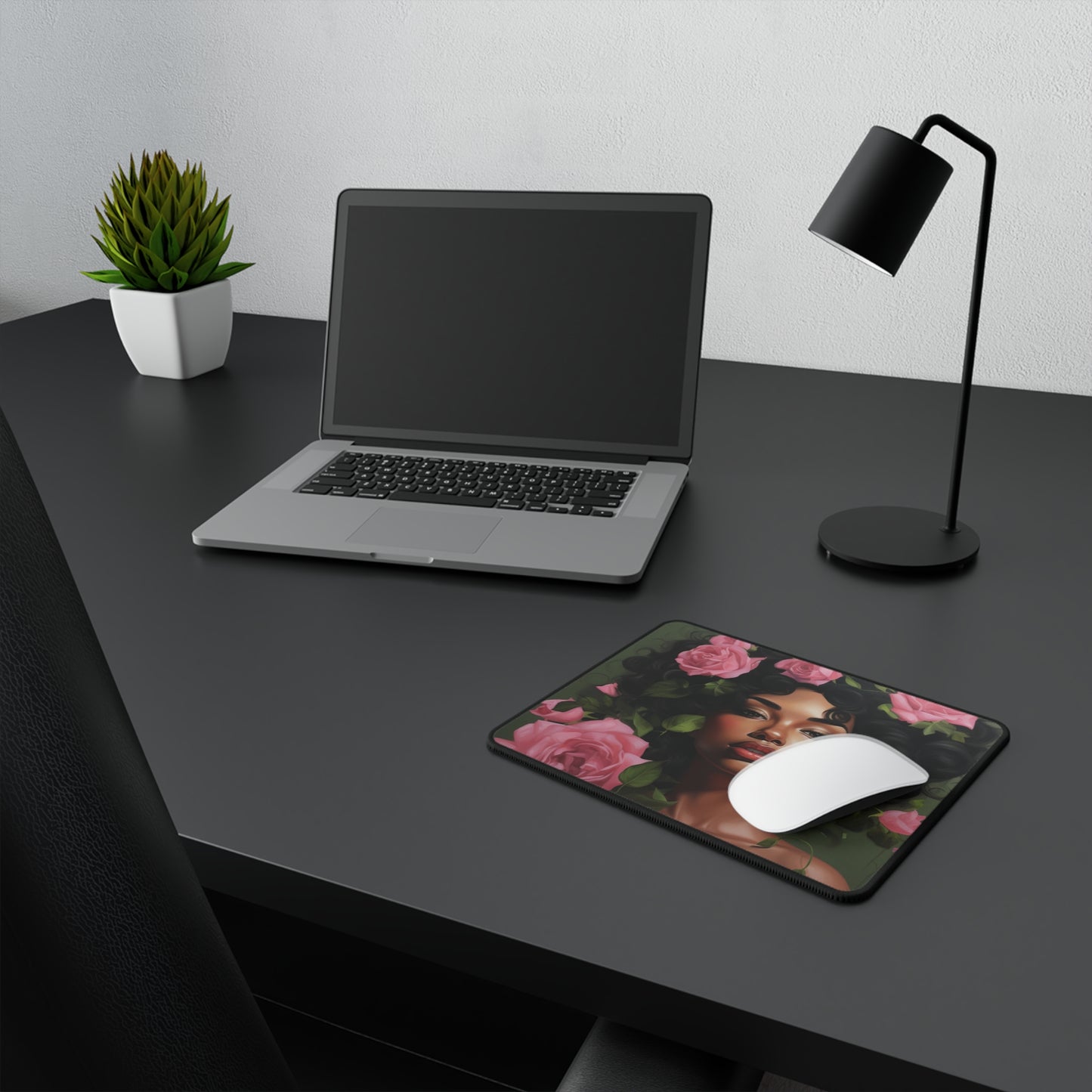Pretty Black Woman With Pink Flowers Mouse Pad - #2