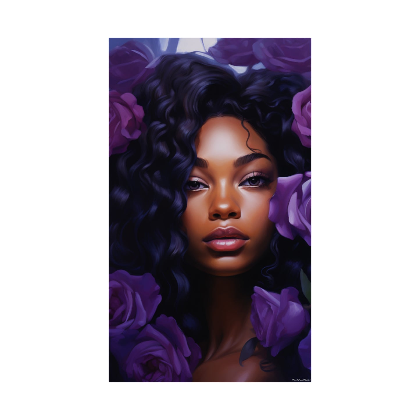 Beautiful Black Woman With Purple Flowers - Vertical Poster - #1