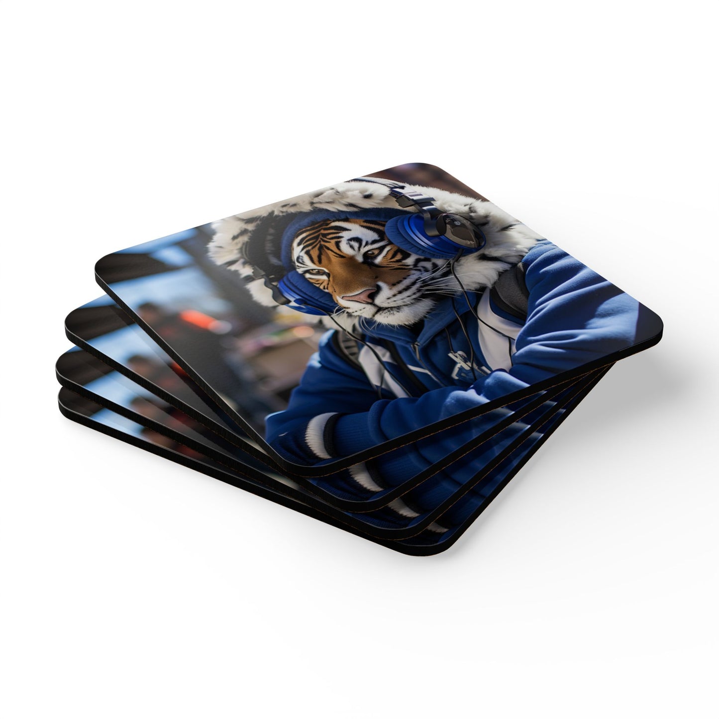 Chilling Tiger Corkwood Coaster Set
