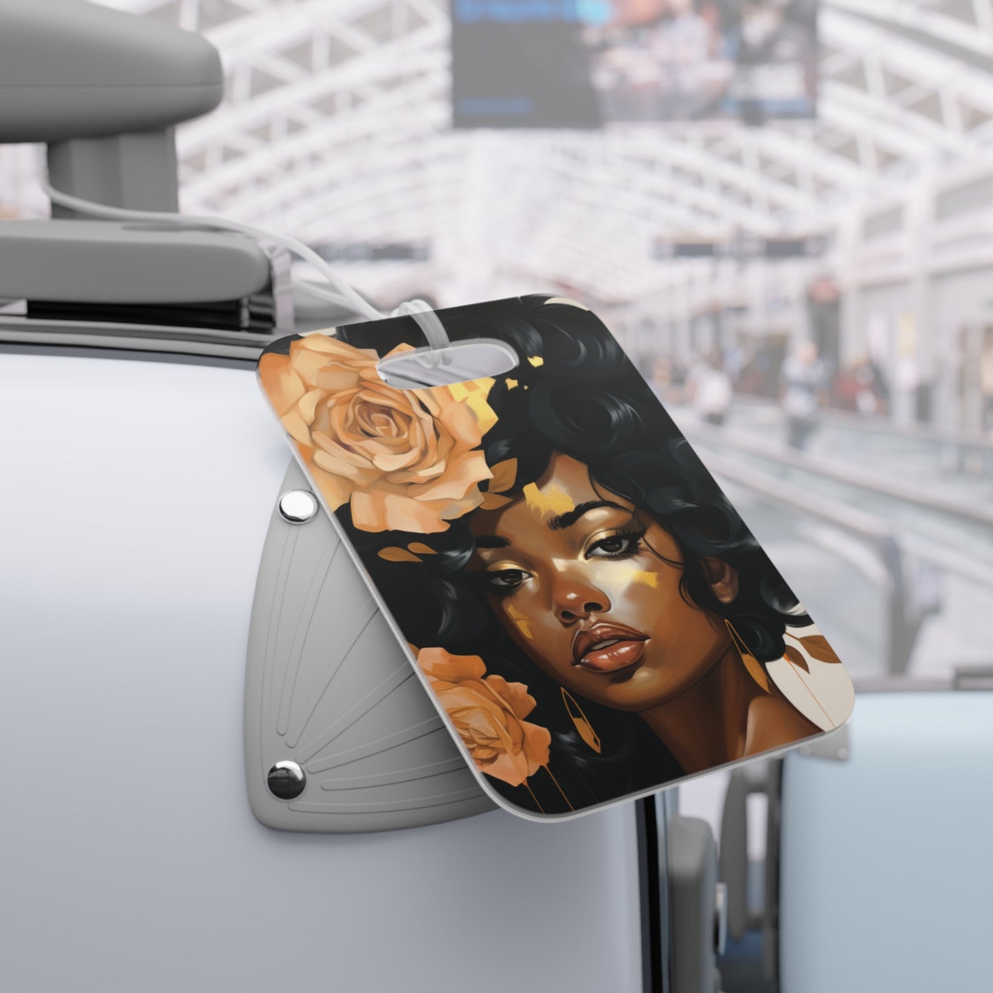 Beautiful Black Woman With Gold Flowers Luggage Tag - #1