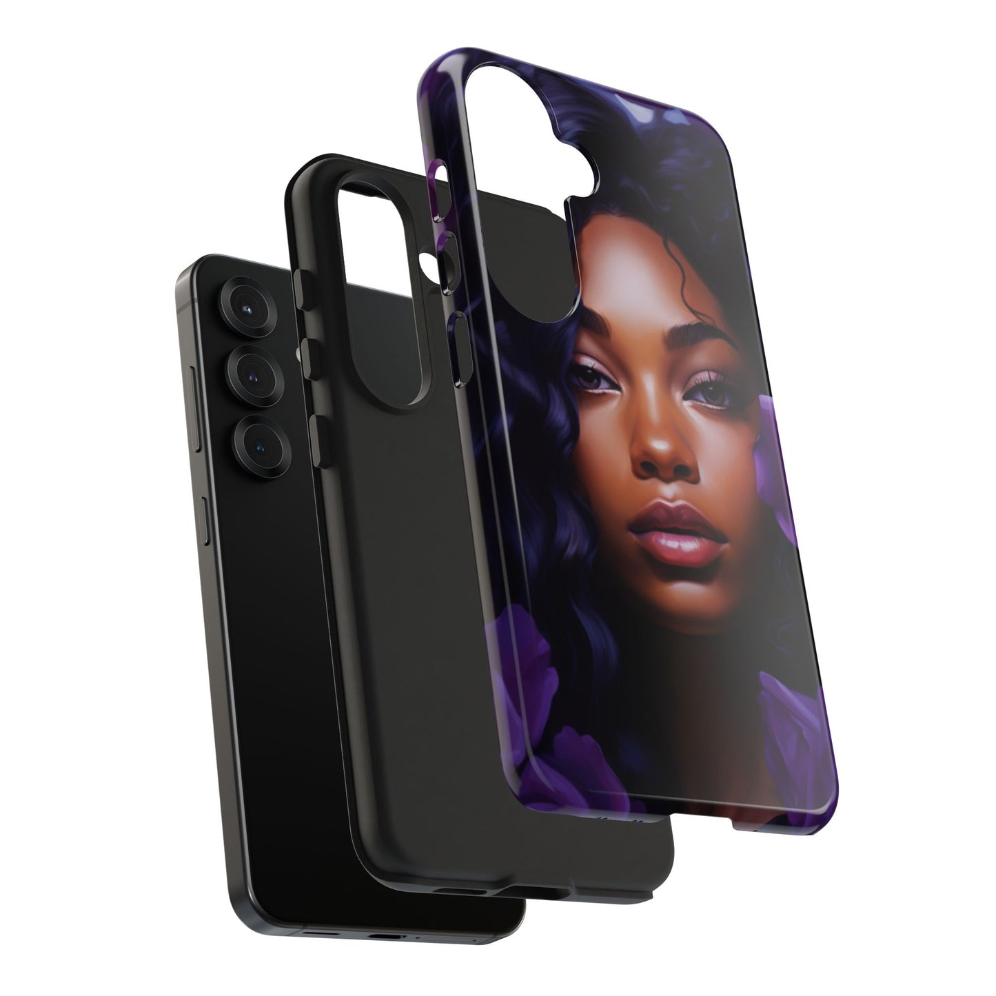 Beautiful Black Woman With Purple Flowers Tough Phone Case
