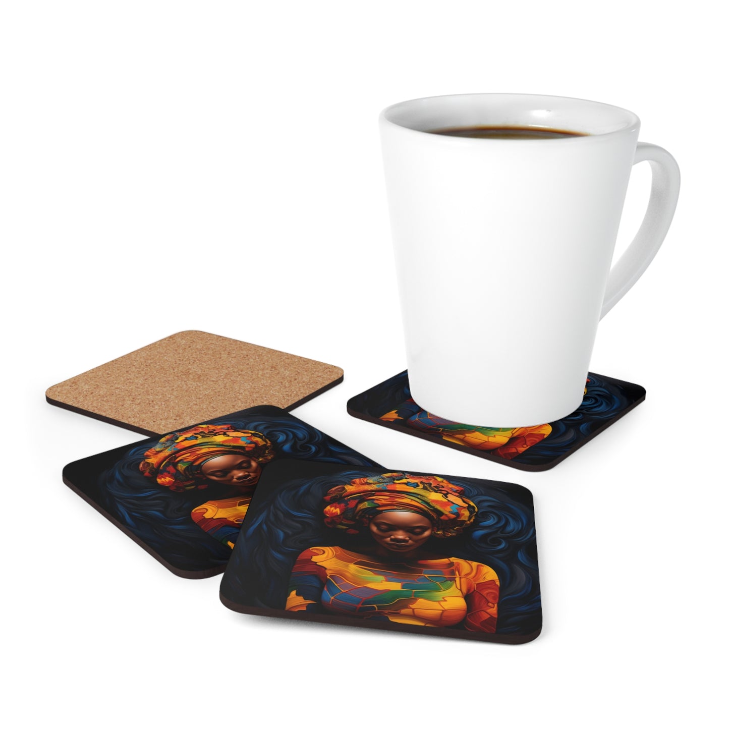 Colorful Black Queen Corkwood Coaster Set of 4