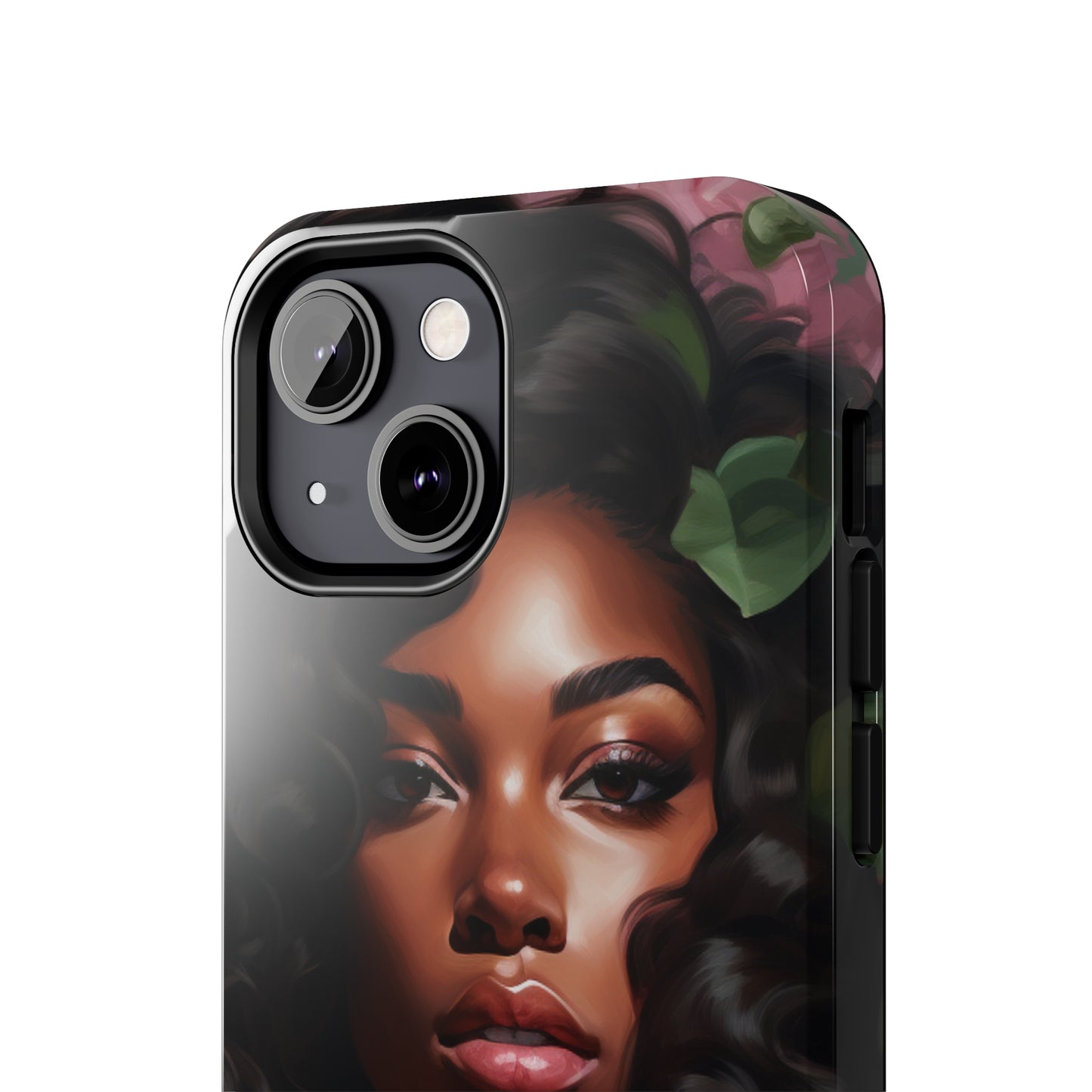 Pretty Black Woman With Pink Flowers Tough Case For iPhone - #1