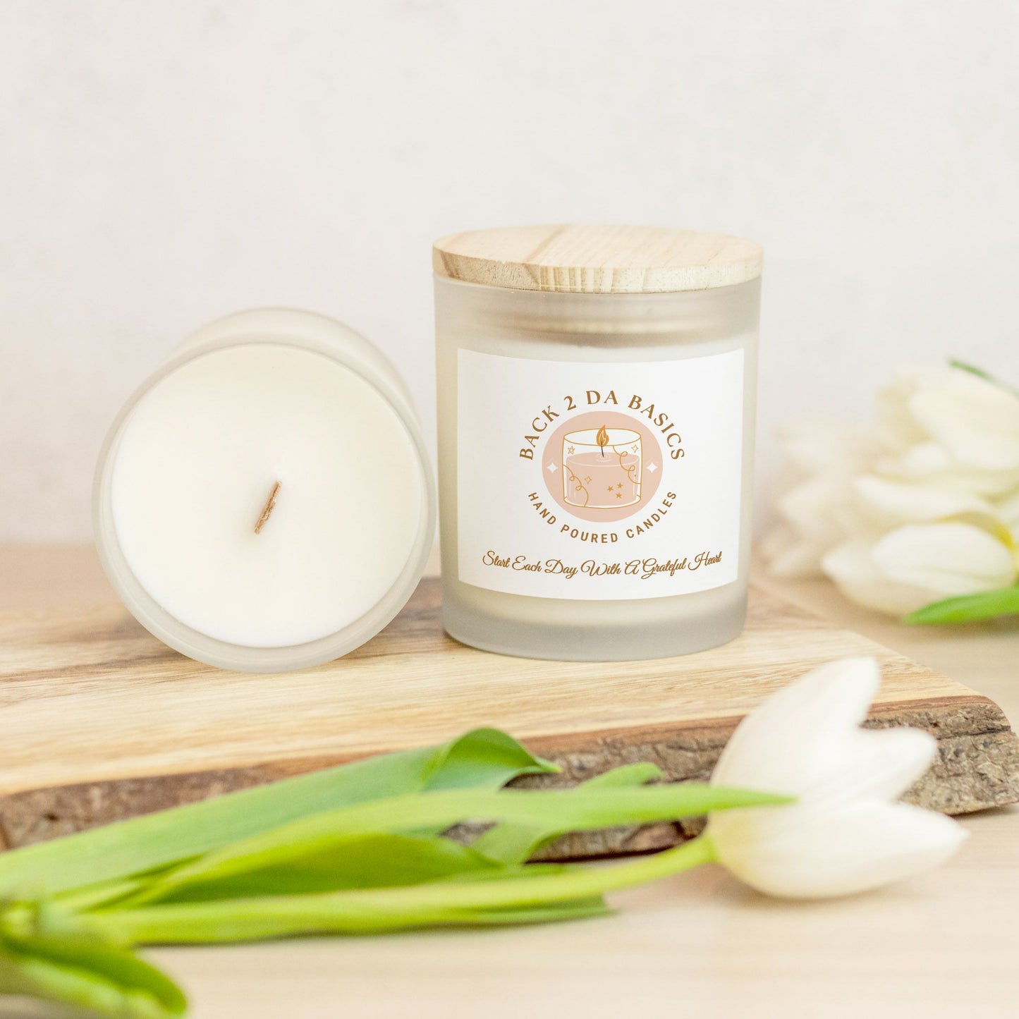 Grateful Heart Candle Frosted Glass (Hand Poured 11 oz)