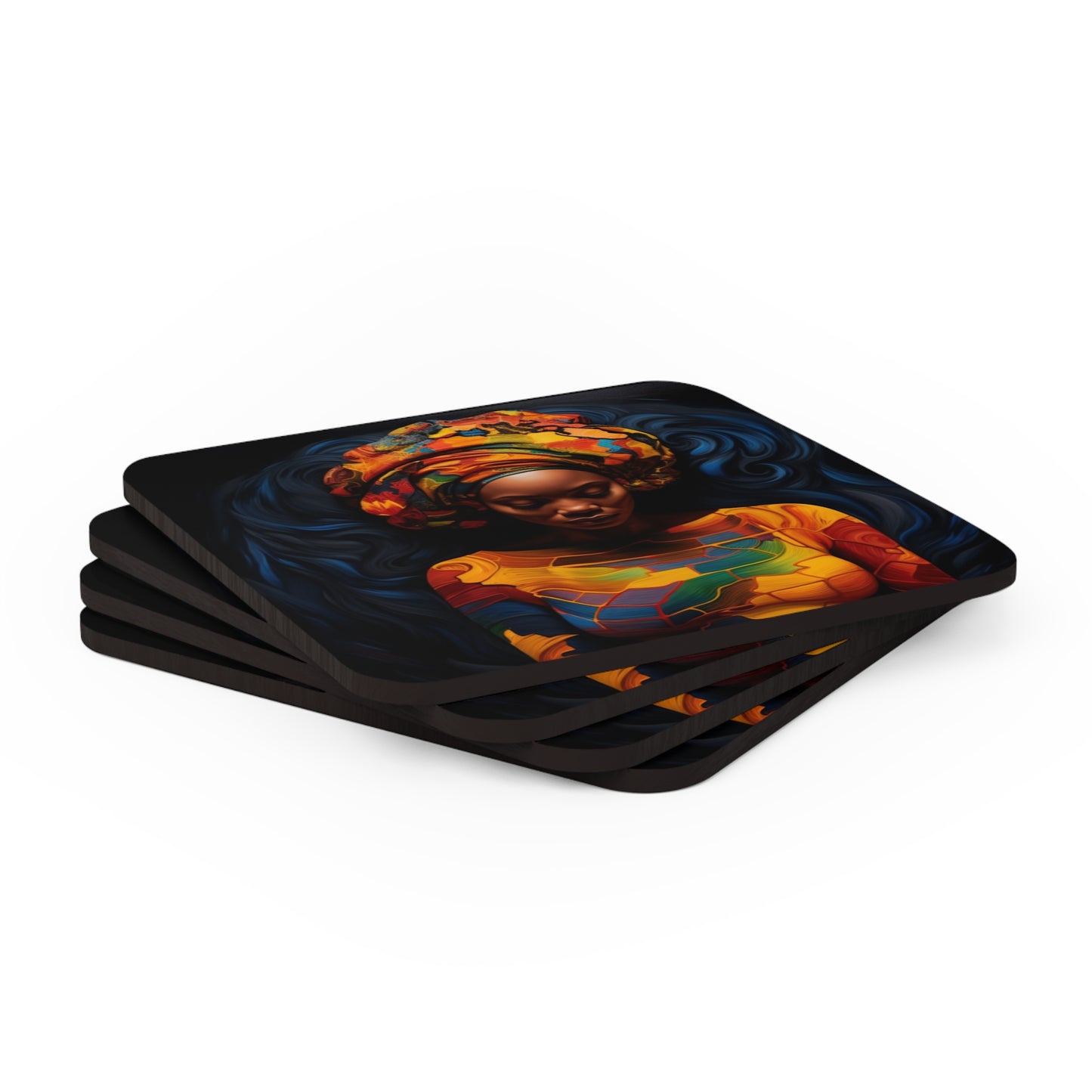 Colorful Black Queen Corkwood Coaster Set of 4