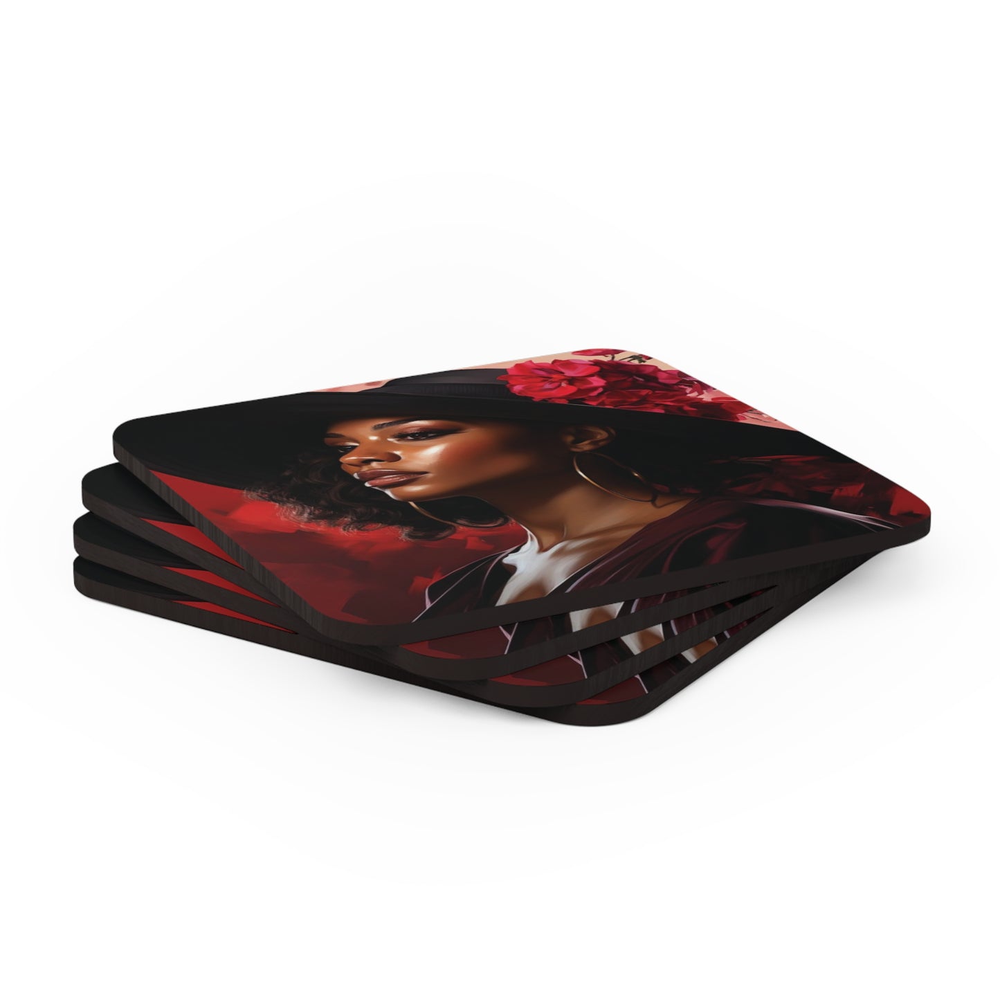 Beautiful Woman Corkwood Coaster Set of 4