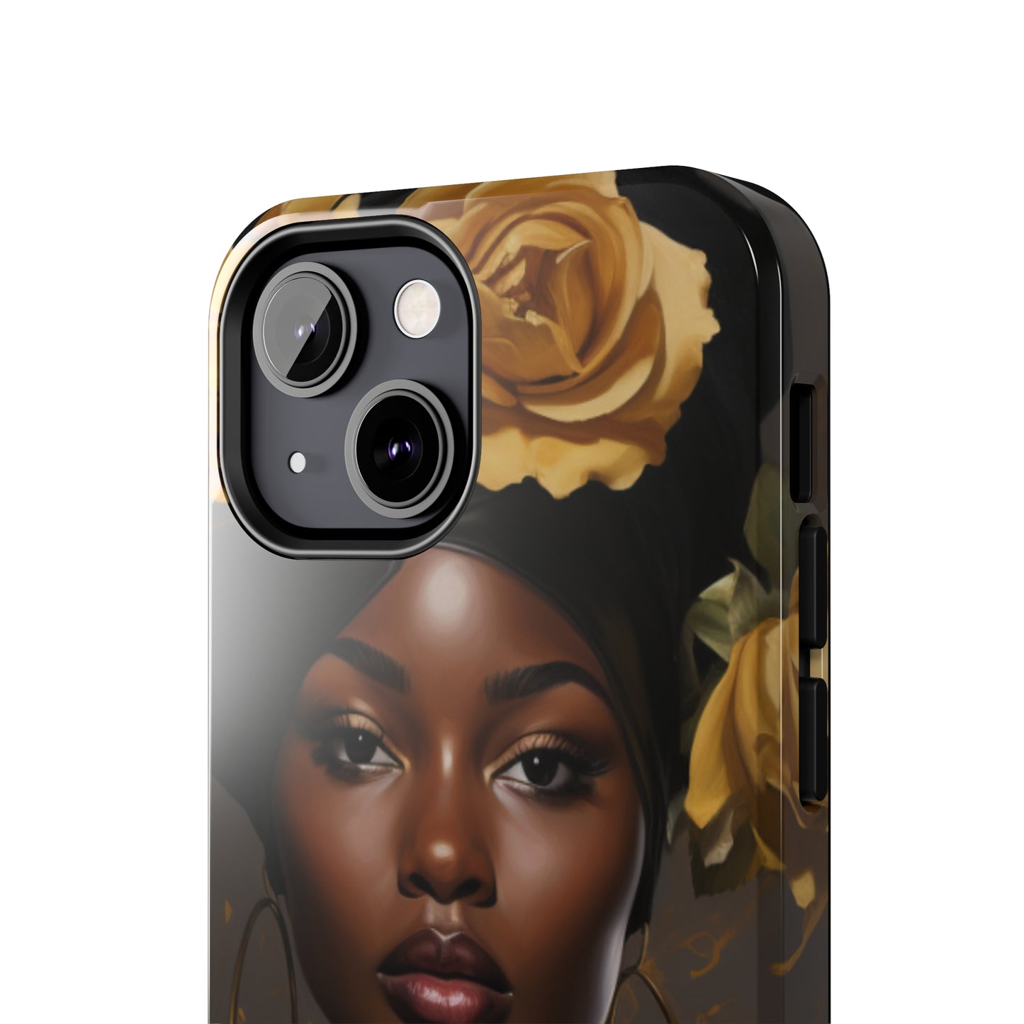 Beautiful Black Woman With Gold Flowers Tough Case For iPhone - #2