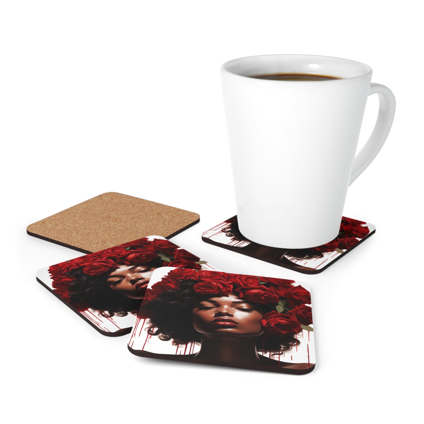 Beautiful Black Woman Corkwood Coaster Set