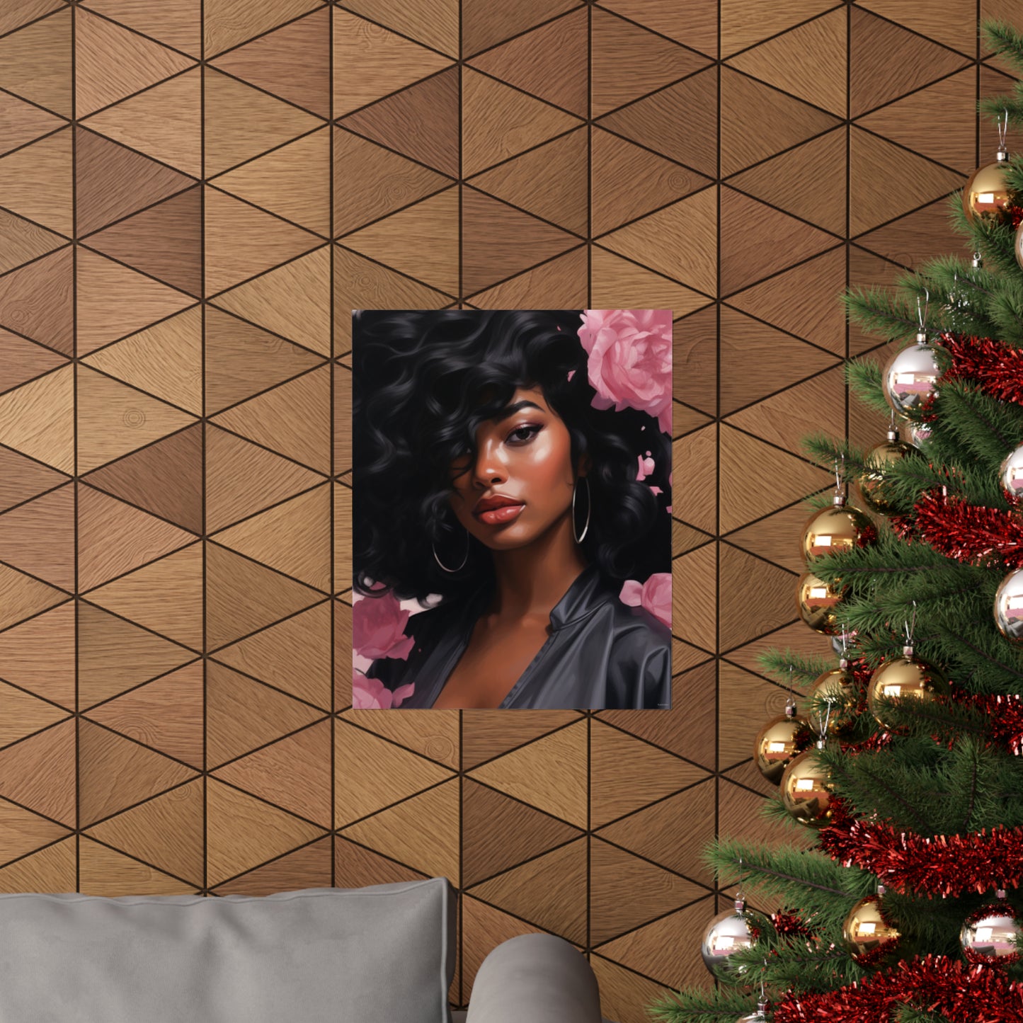 Beautiful Black Woman With Pink Flowers Vertical Poster - #2