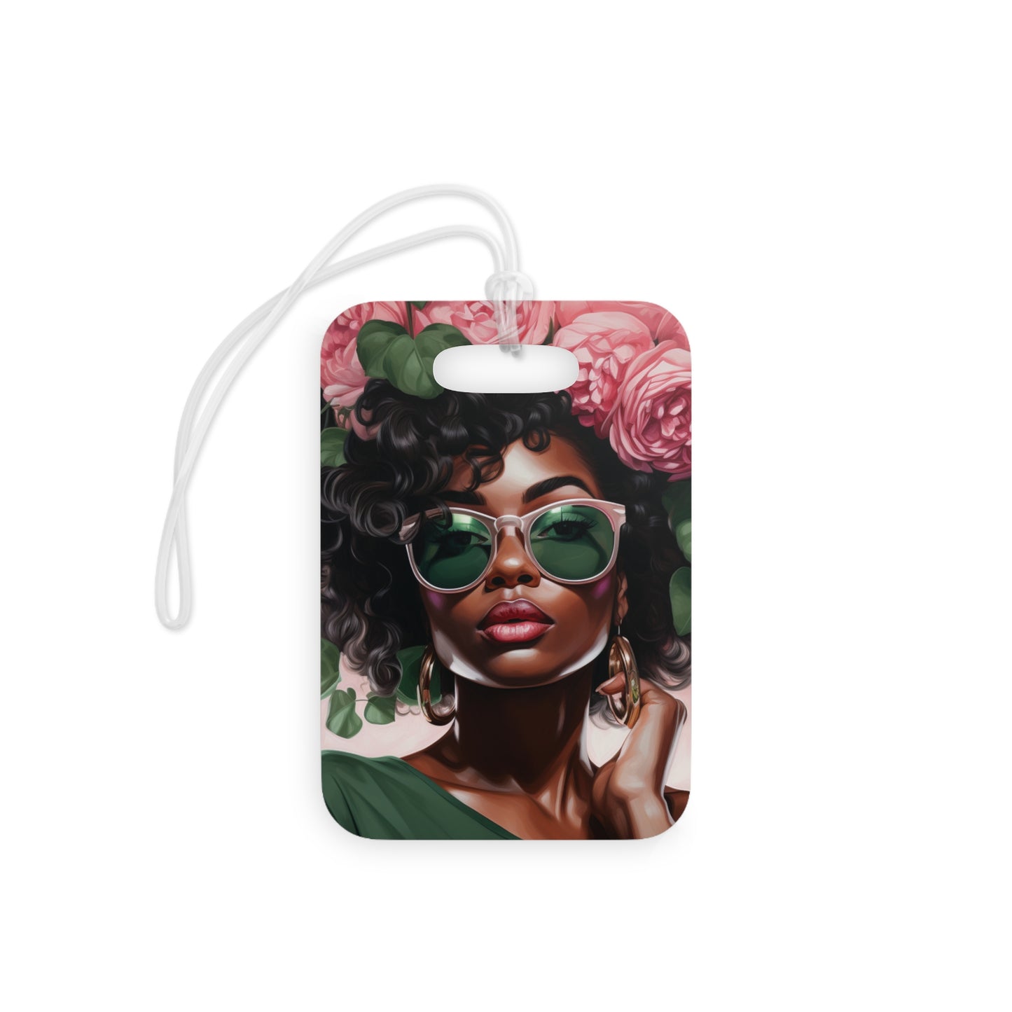 Pretty Black Woman With Pink Flowers Luggage Tag - #2