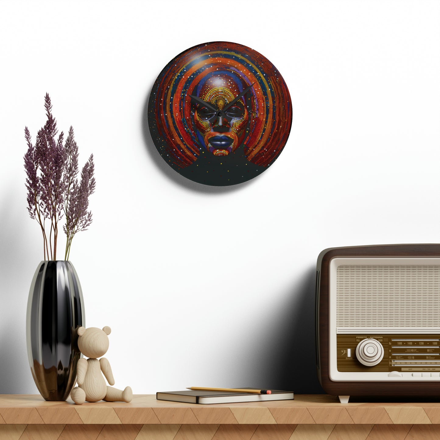 Afrocentric Pegged Mask Acrylic Wall Clock