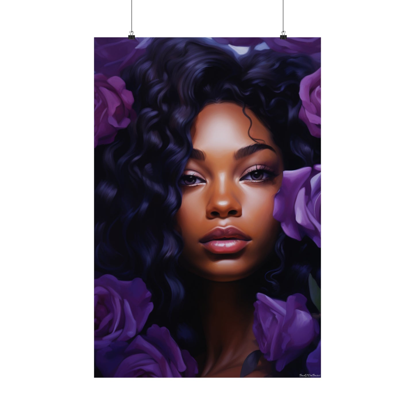 Beautiful Black Woman With Purple Flowers - Vertical Poster - #1
