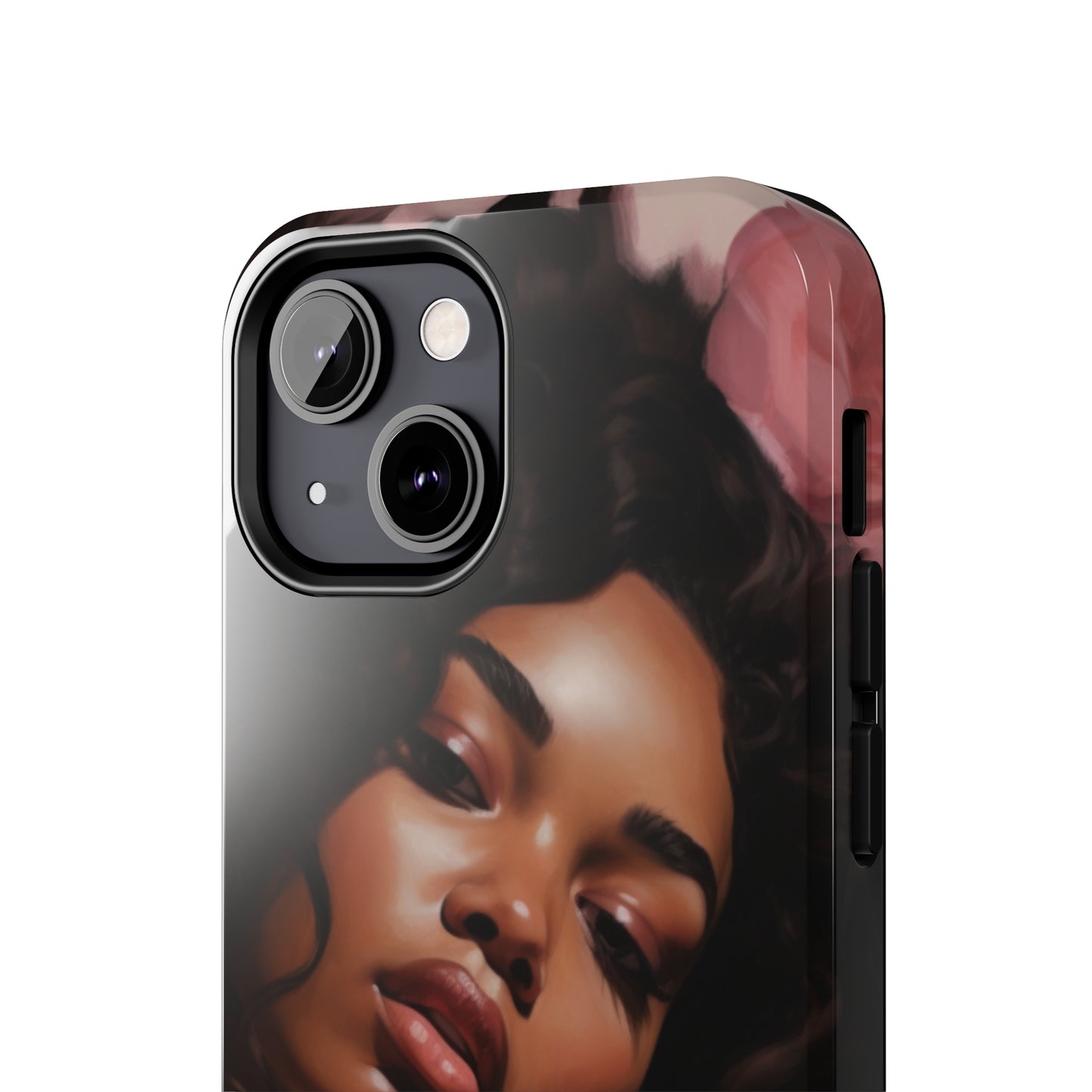 Beautiful Black Woman With Pink Flowers Tough Case For iPhone - #3