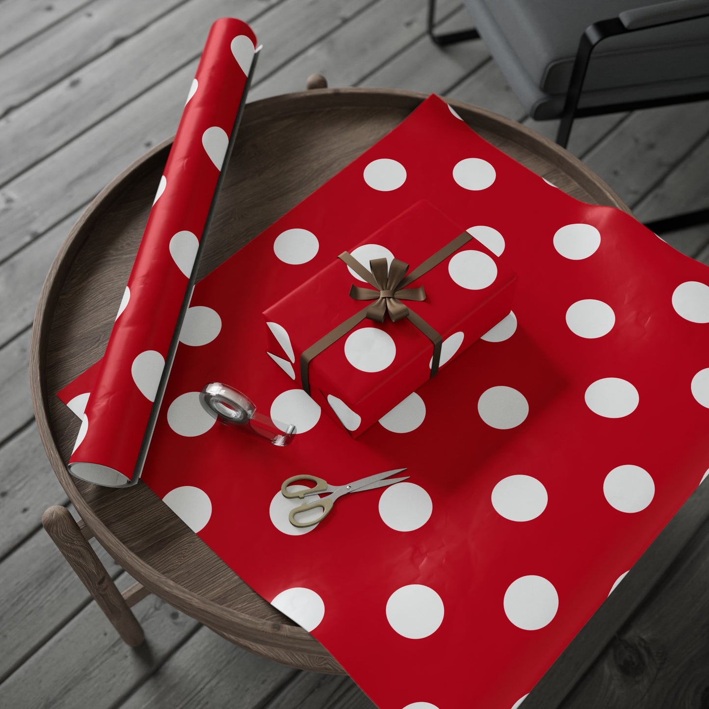 Red With White Polka Dots Wrapping Paper Roll — Metallic Gift Wrap for Holidays & Weddings