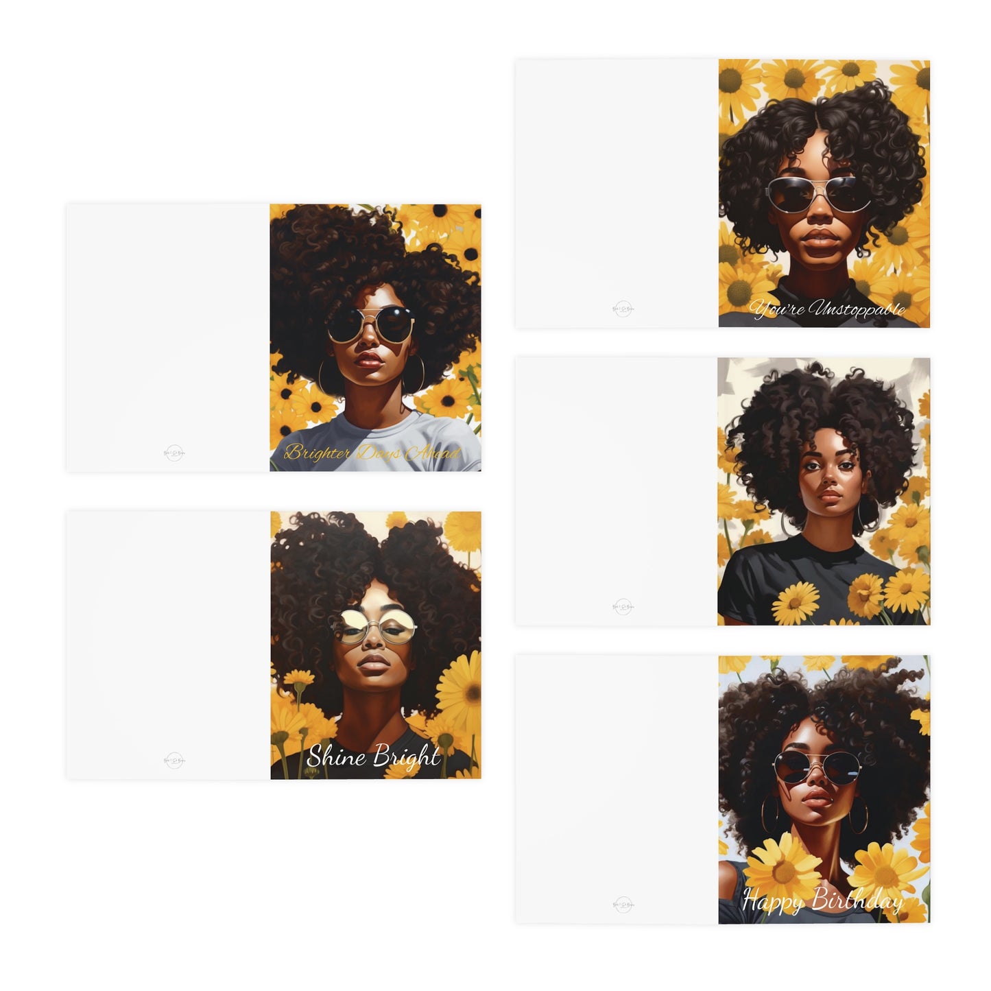 Beauty Unbound with Daisies Greeting Cards (5-Pack: included 1 - blank, 1 - happy birthday, 3 - support/encouragement)