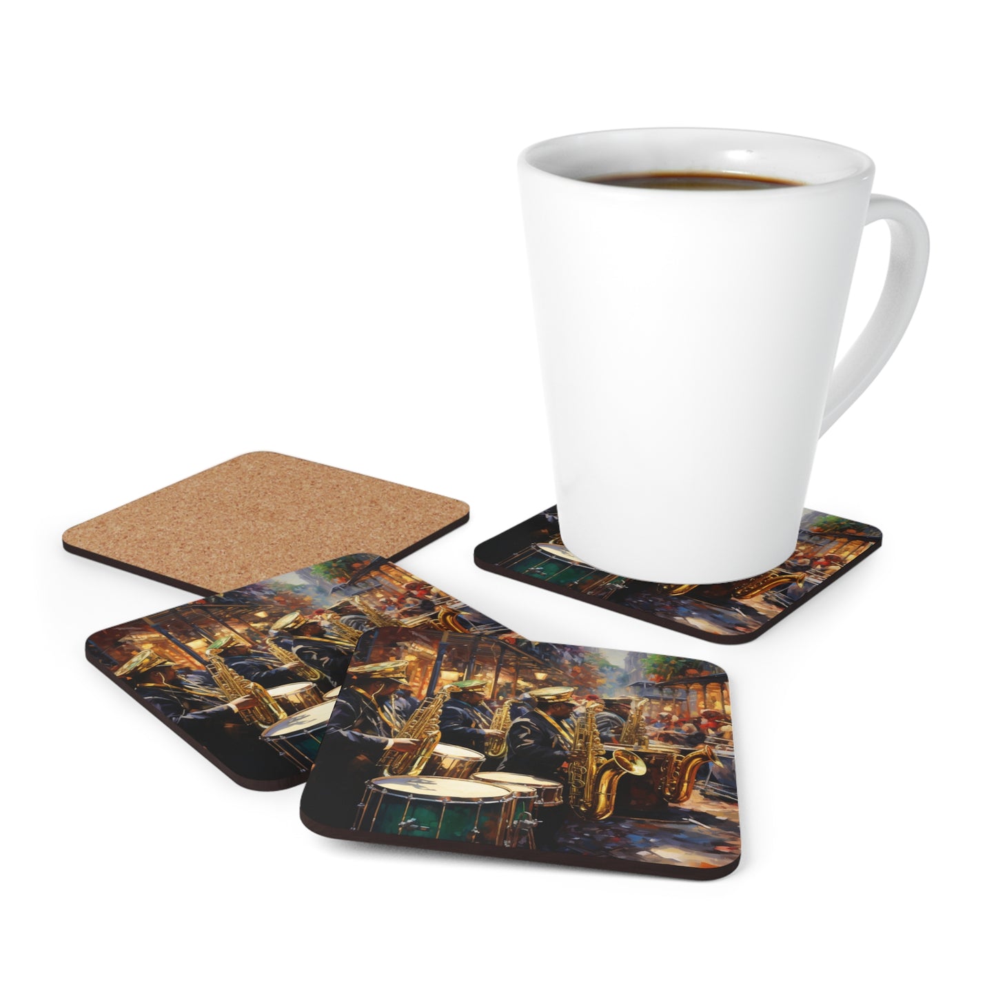 Mardi Gras Band Corkwood Coaster Set of 4