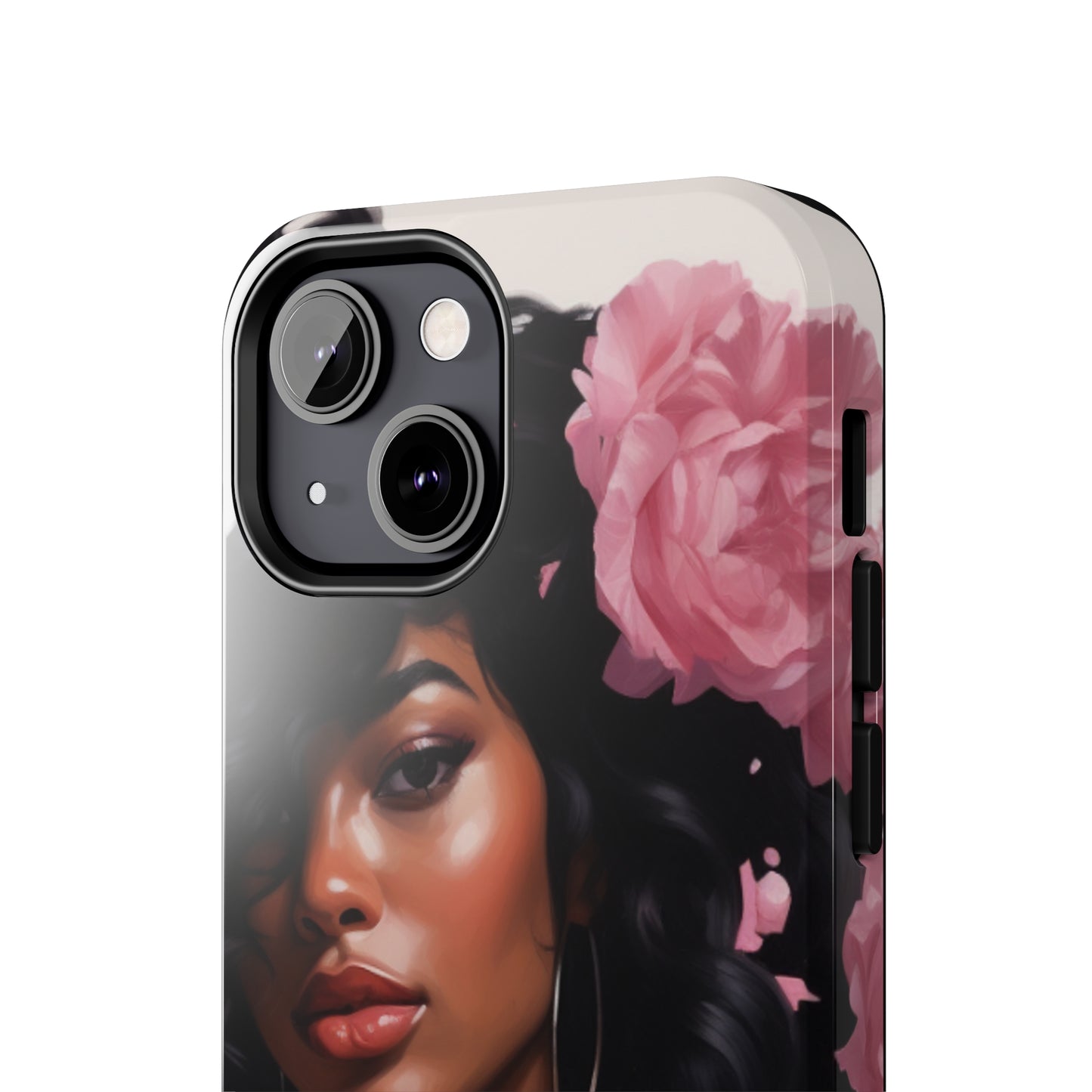 Beautiful Black Woman With Pink Flowers Tough Case For iPhone