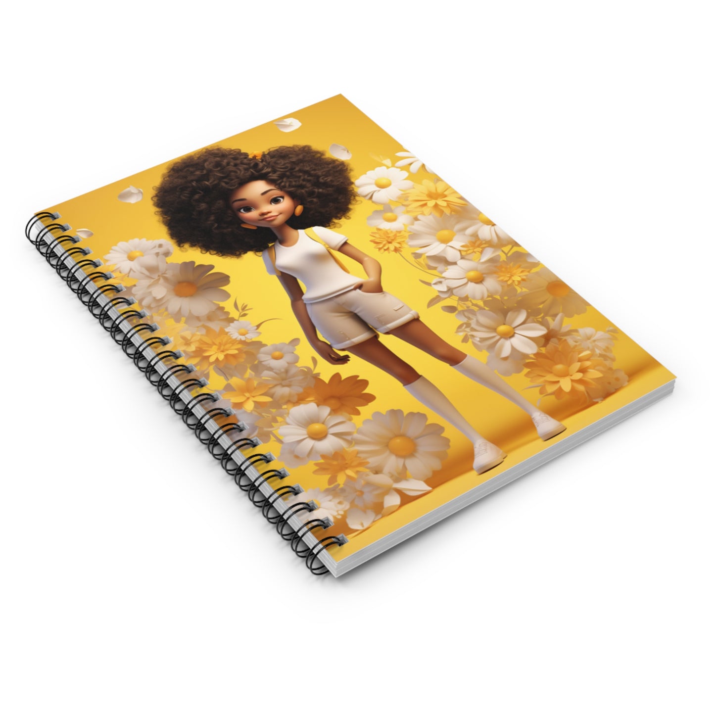 Black Fairy Girl With Yellow Flowers #1 Spiral Notebook (Ruled Line)