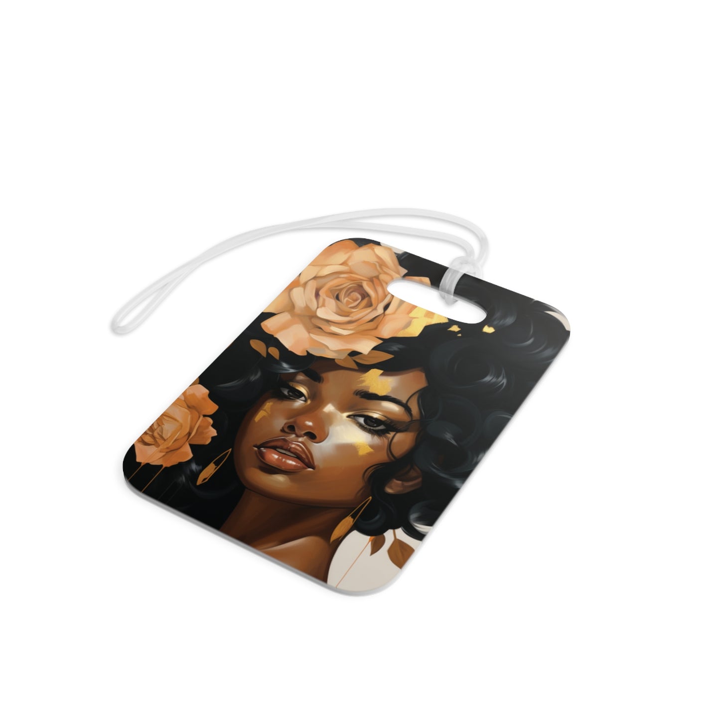 Beautiful Black Woman With Gold Flowers Luggage Tag - #1