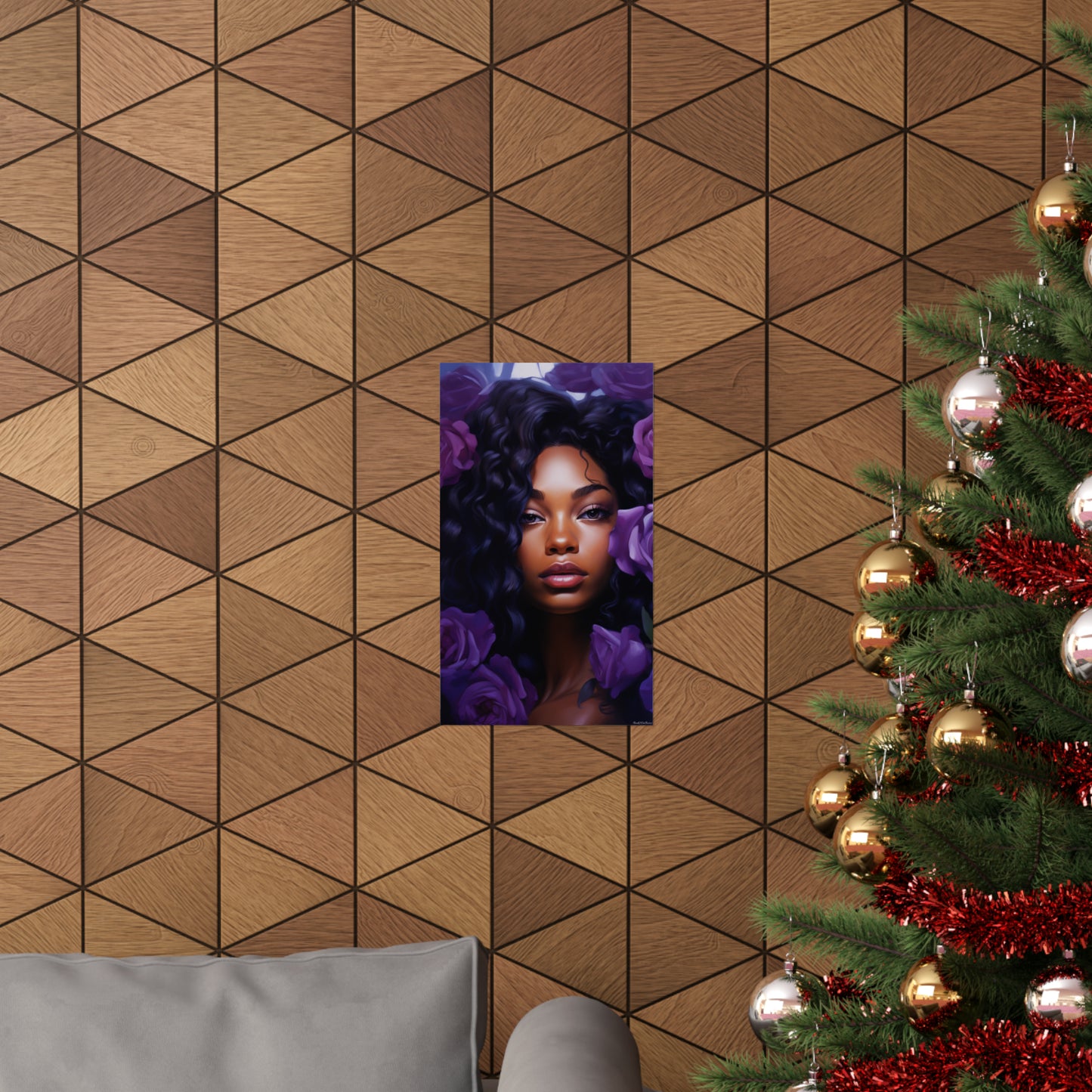 Beautiful Black Woman With Purple Flowers - Vertical Poster - #1