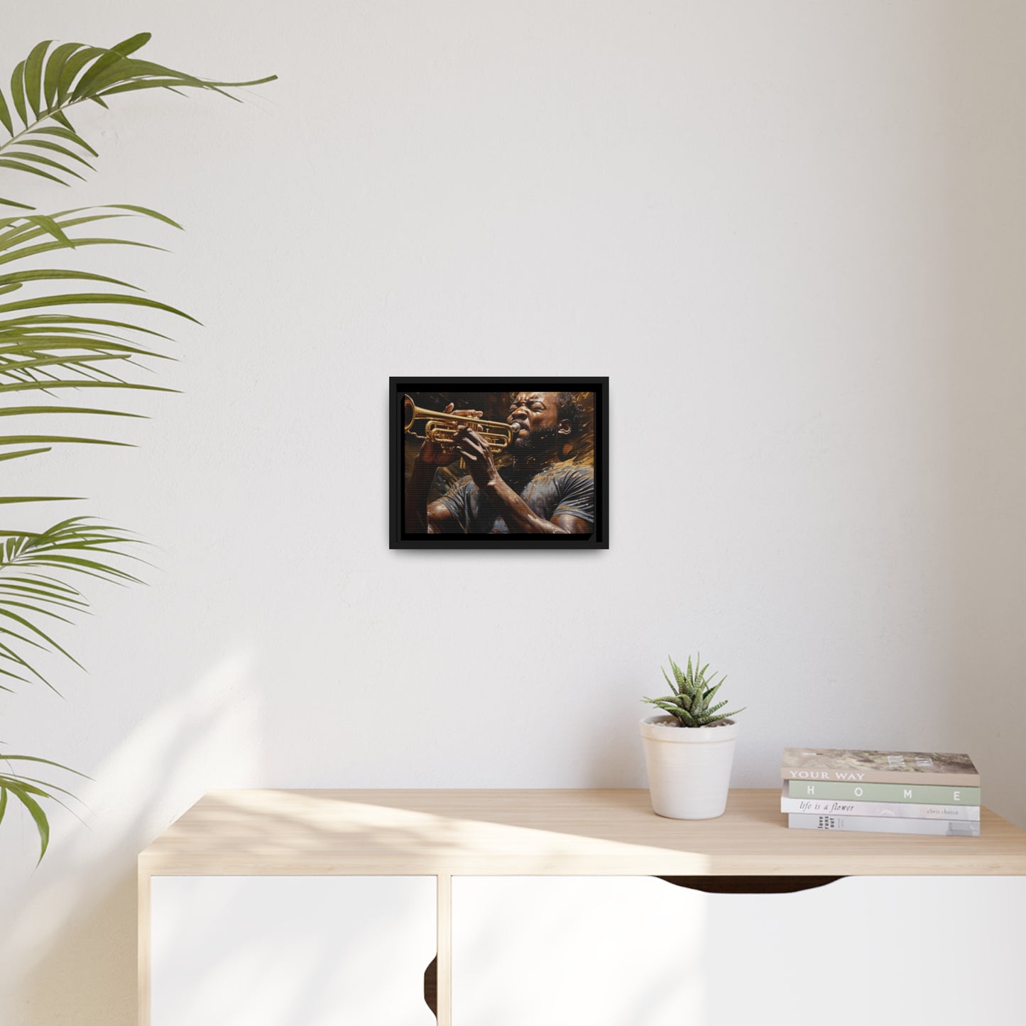 Jazzy Trumpeter Canvas With Black Frame