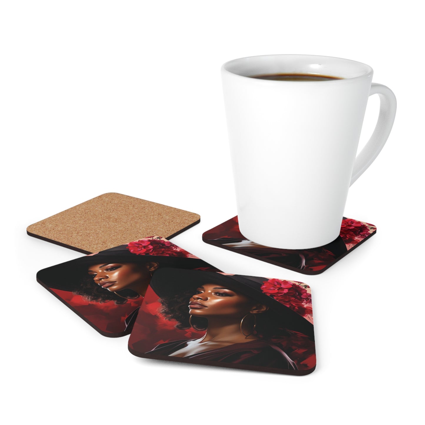 Beautiful Woman Corkwood Coaster Set of 4