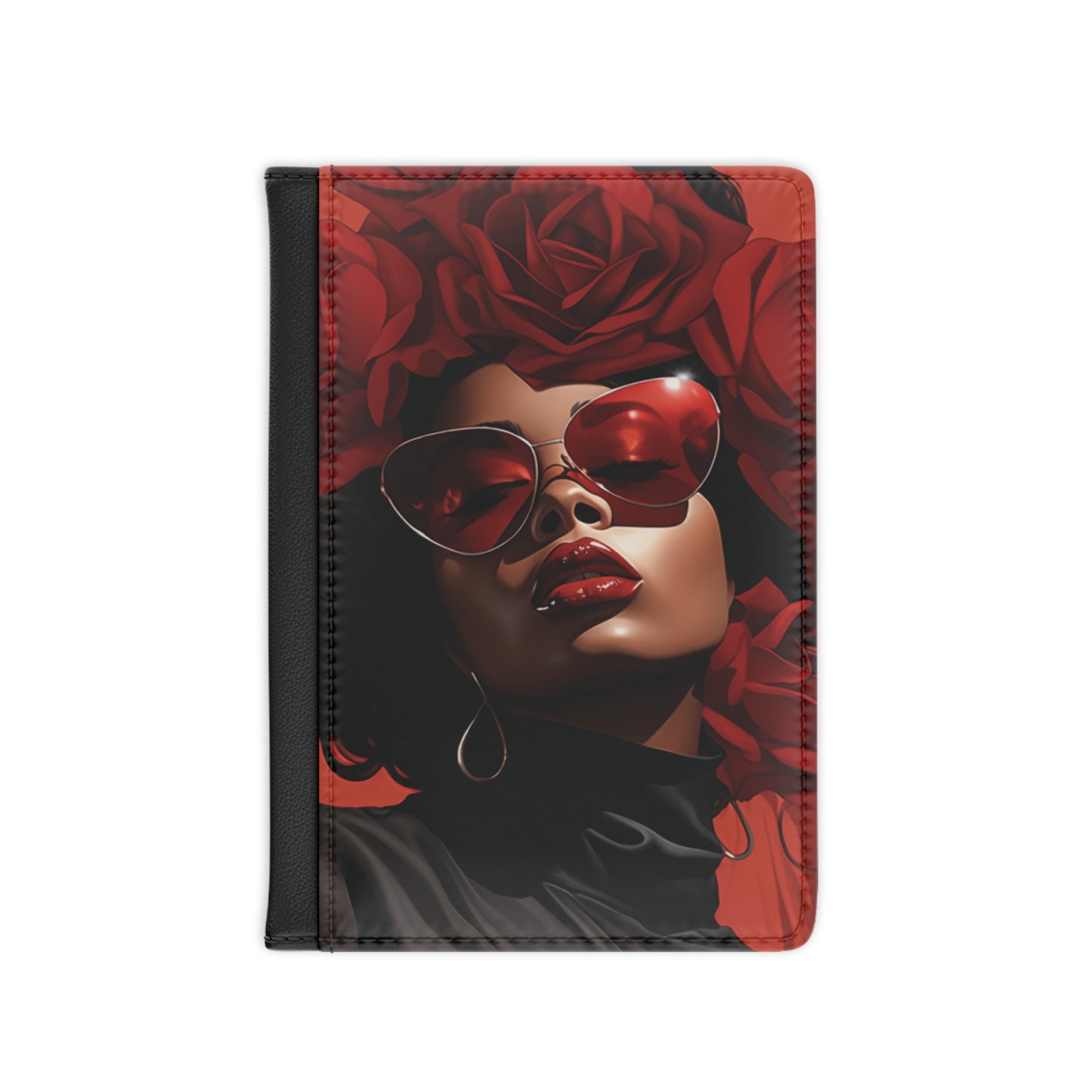 Beautiful Black Woman With Red Flowers Passport Holder
