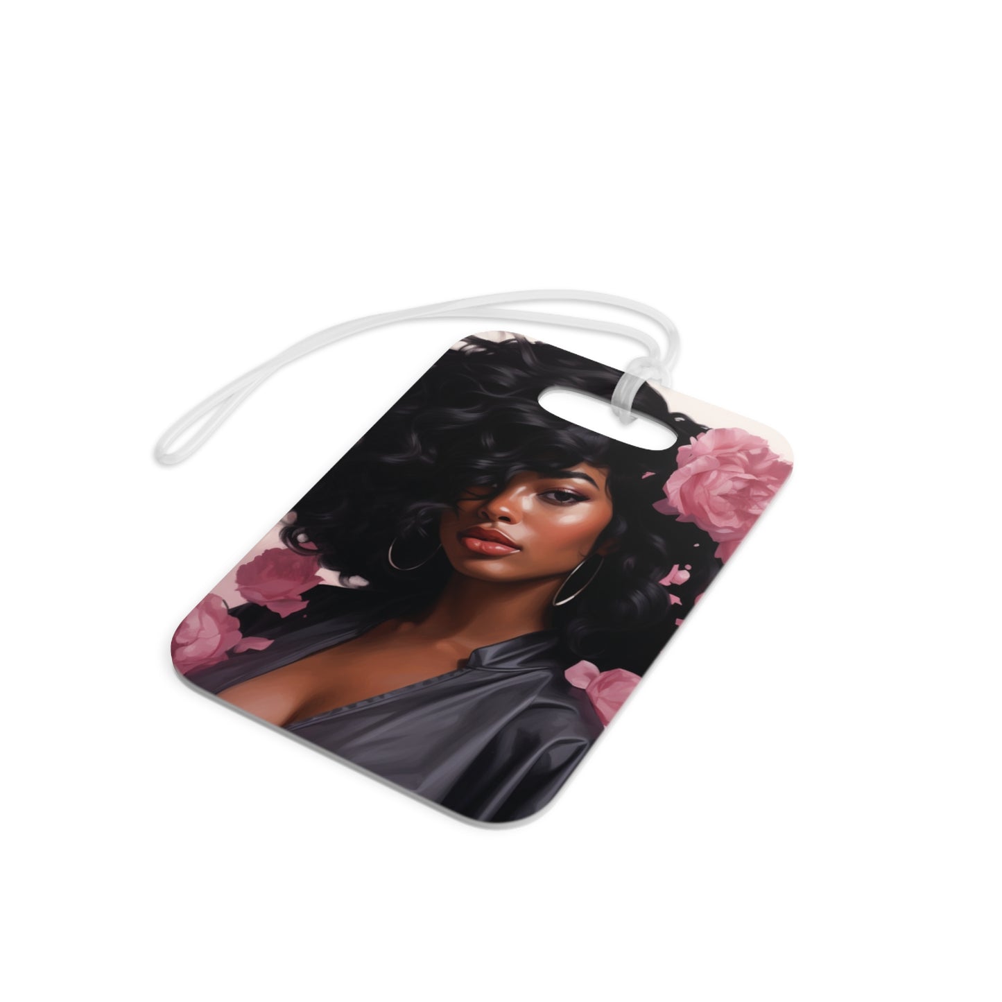 Beautiful Black Woman With Pink Flowers Luggage Tag - #2