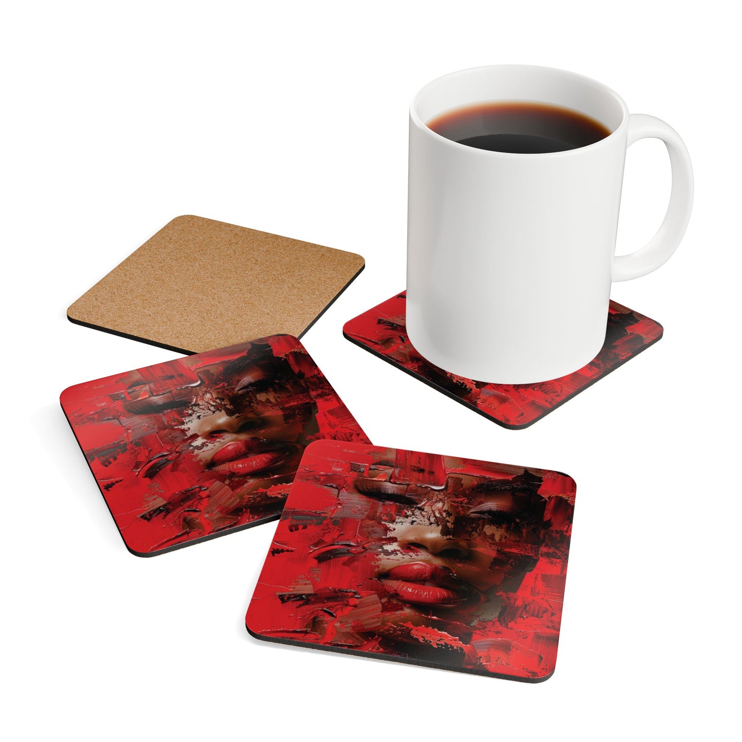 Red Faced Woman Corkwood Coaster Set of 4