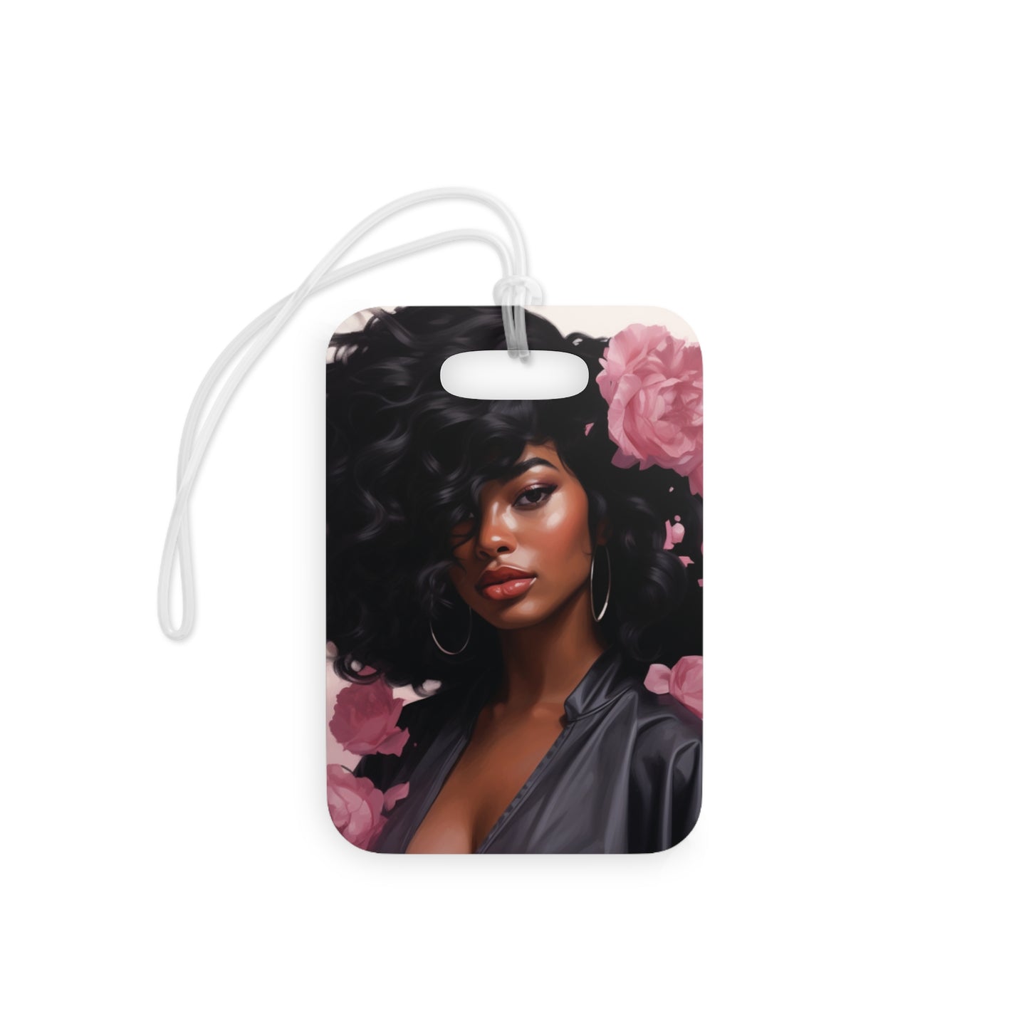 Beautiful Black Woman With Pink Flowers Luggage Tag - #2