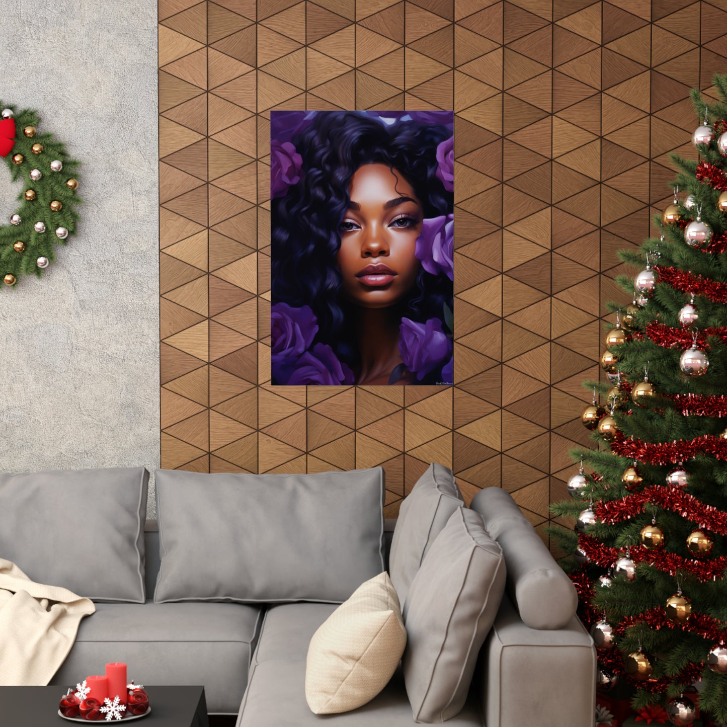 Beautiful Black Woman With Purple Flowers - Vertical Poster - #1
