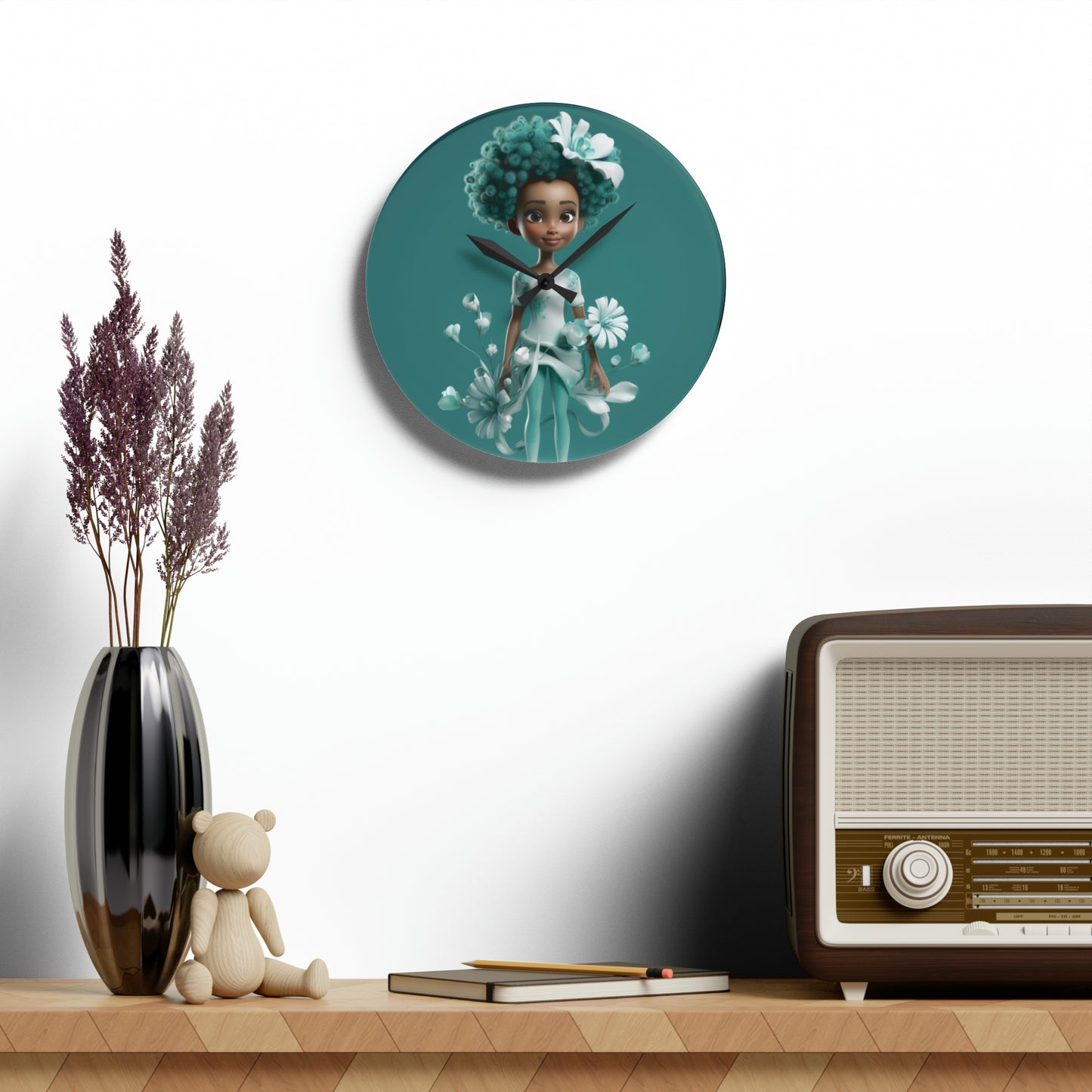 Teal Fairy Acrylic Wall Clock